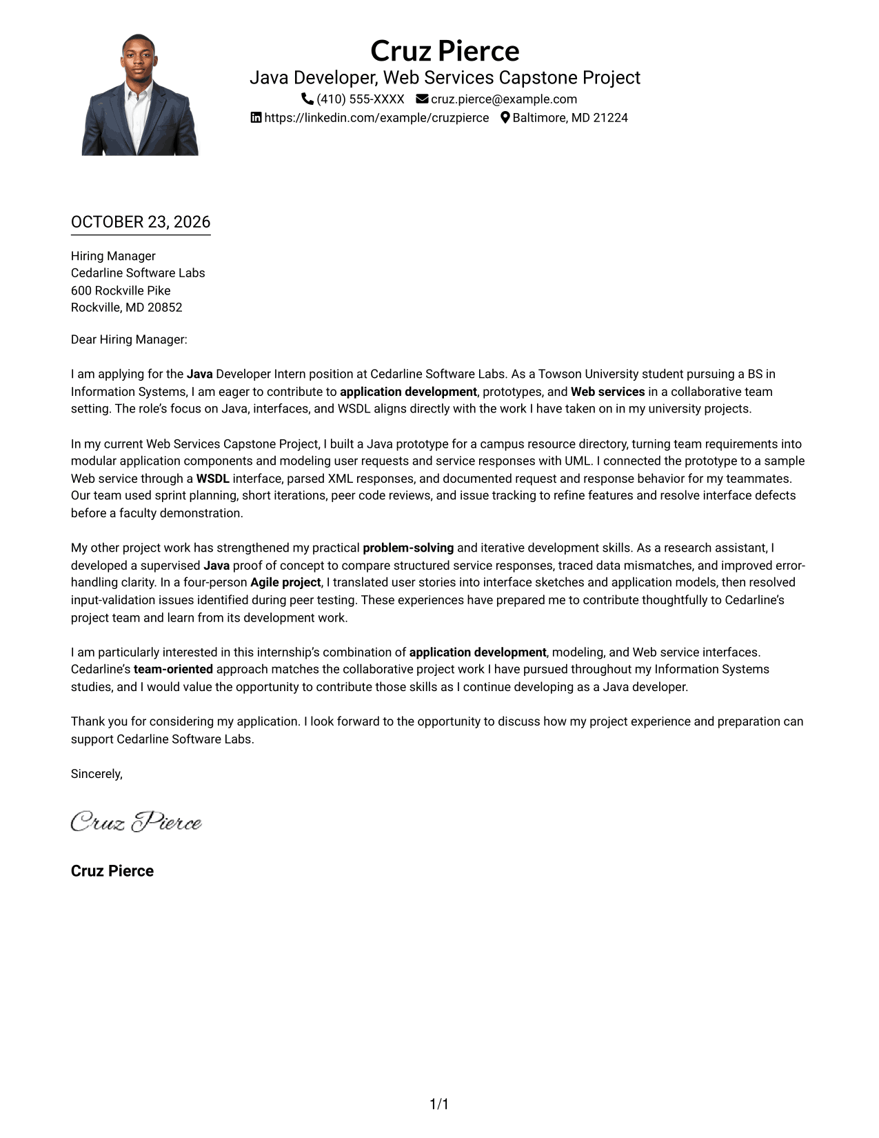 Cover letter example — page 1