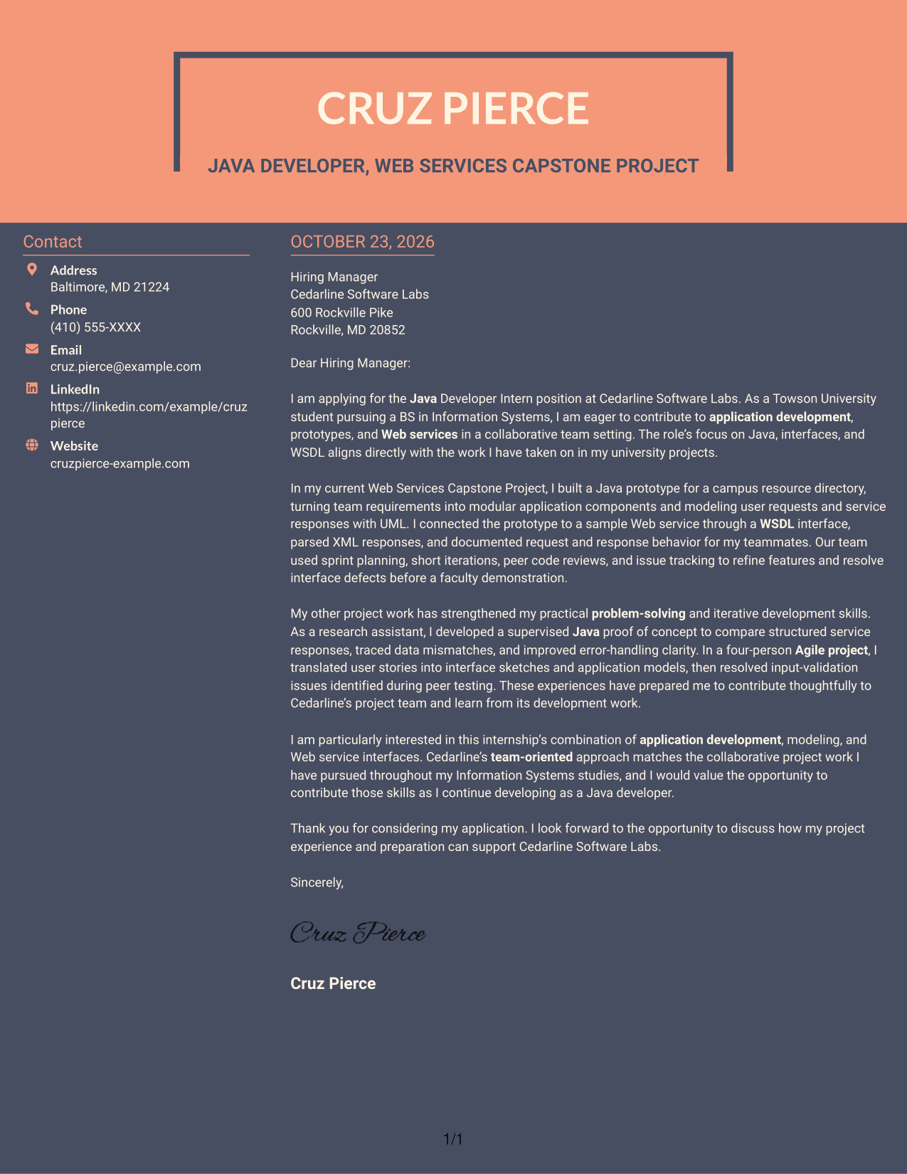 Cover letter example — page 1