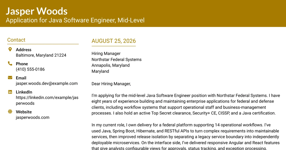30+ Java Software Engineer, Mid-Level Cover Letter Templates with Example 2026