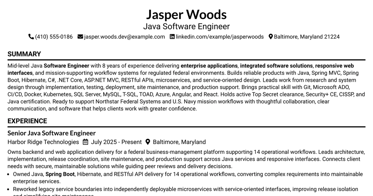 33 Java Software Engineer, Mid-Level Resume Templates with Example 2026 (ATS-Optimized)