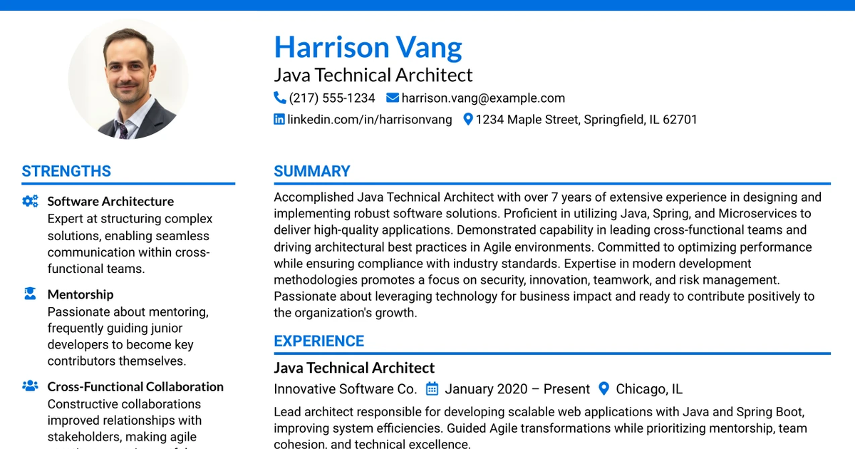 33 Java Technical Architect Resume Templates with Example 2026 (ATS-Optimized)