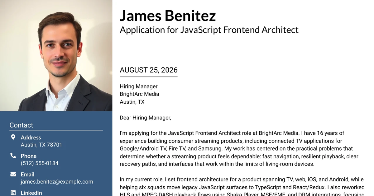 30+ JavaScript Frontend Architect Cover Letter Templates with Example 2026