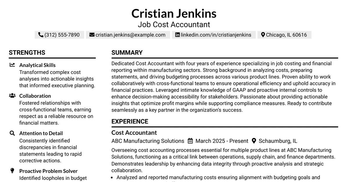 33 Job Cost Accountant Resume Templates with Example 2026 (ATS-Optimized)