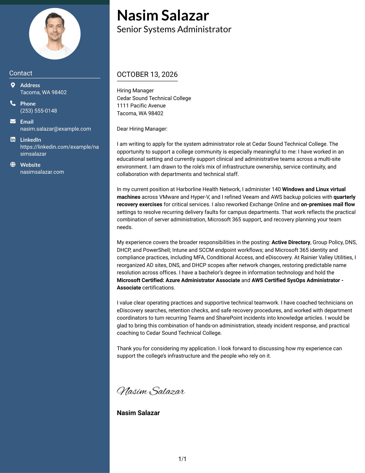 Cover Letter Example Page 1