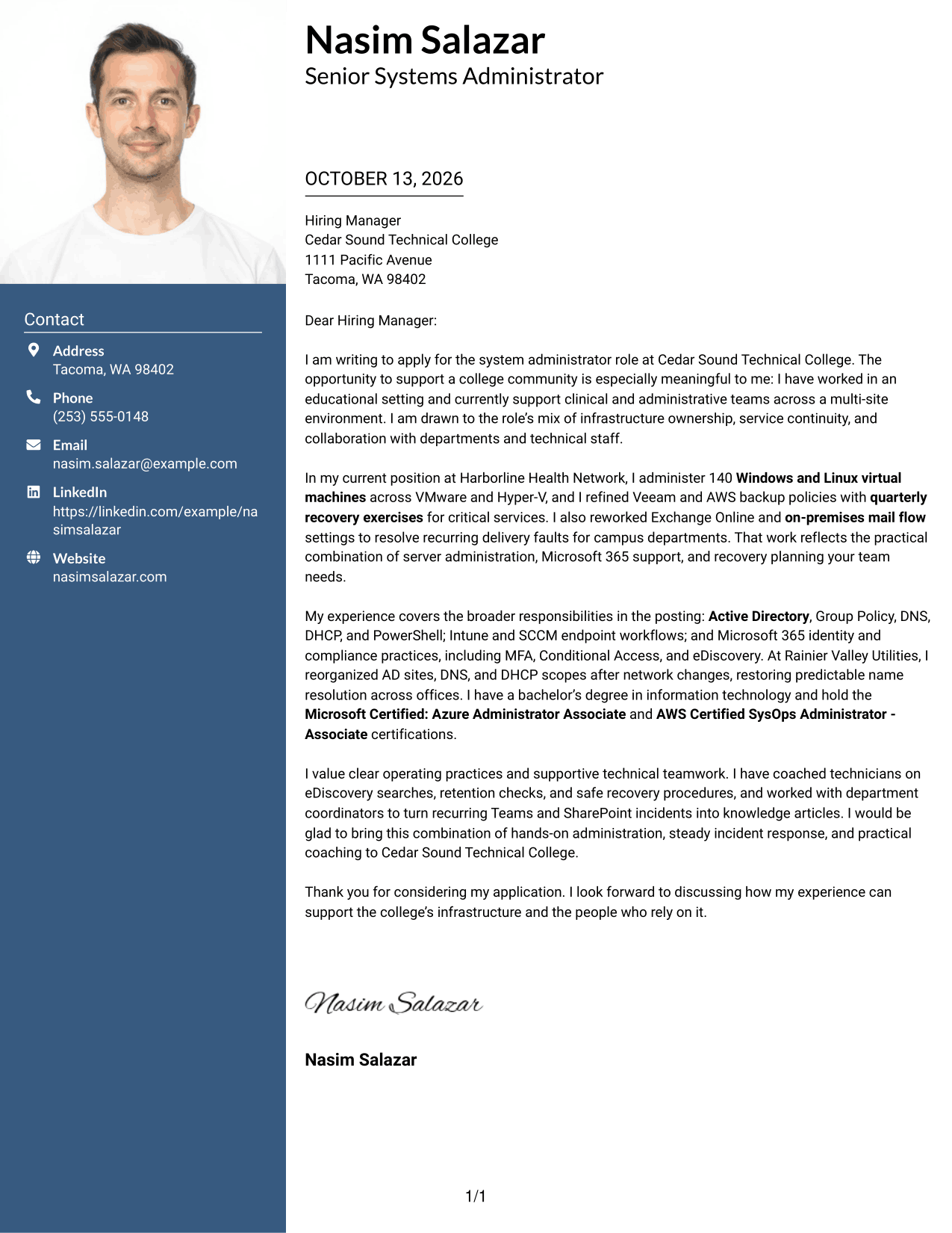 Cover Letter Example Page 1