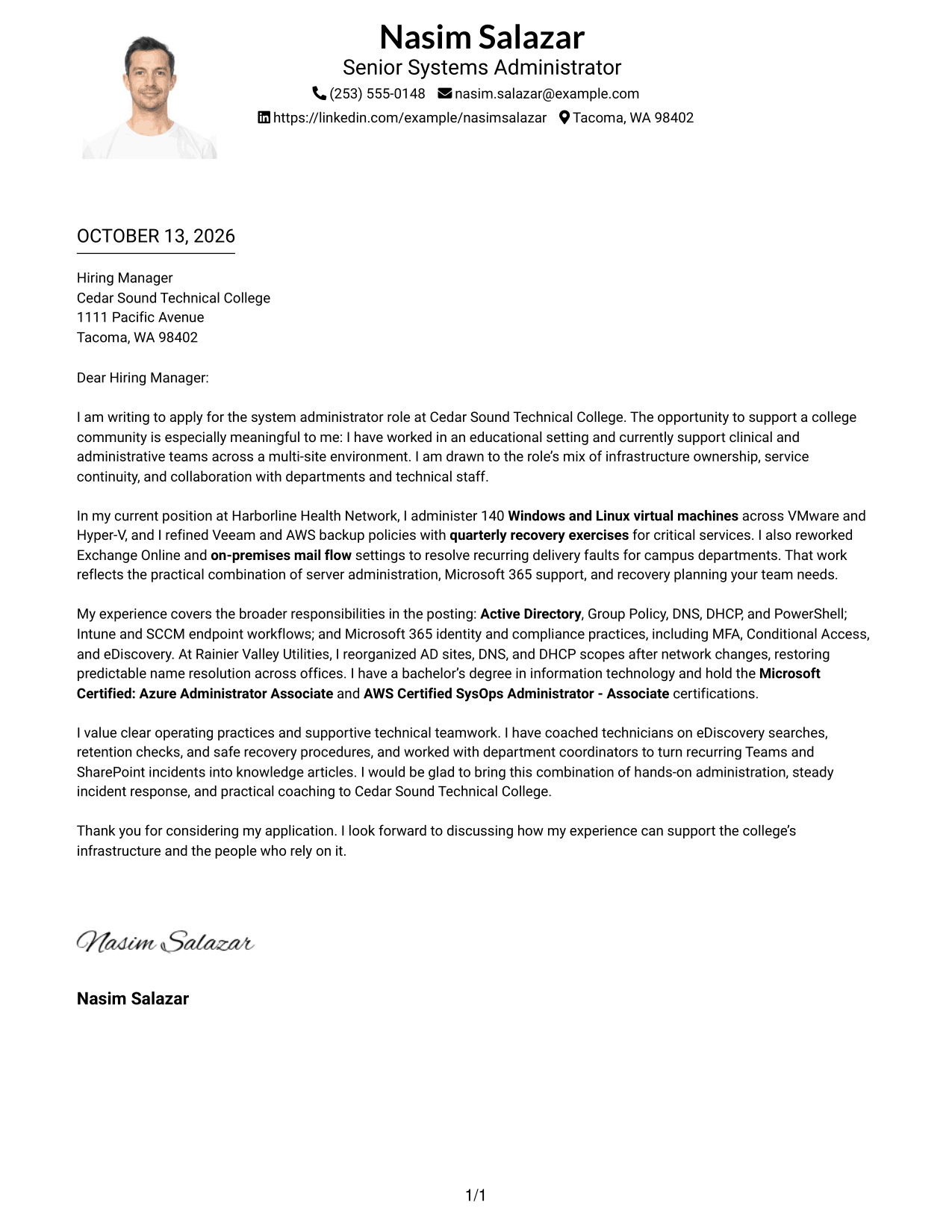Cover Letter Example Page 1
