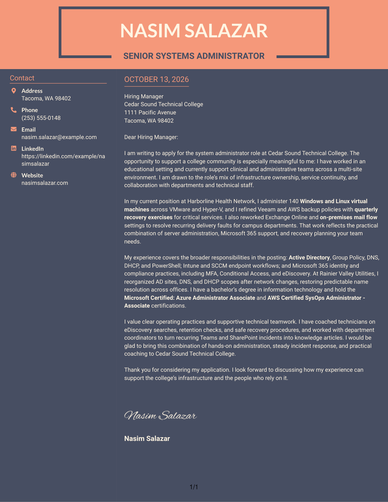 Cover Letter Example Page 1