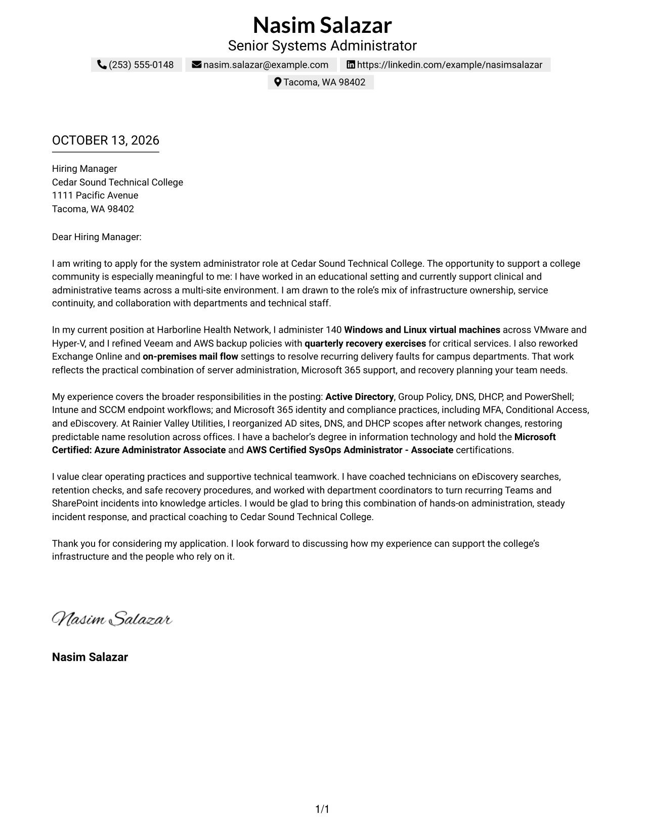 Text/Fang Style Cover Letter Preview