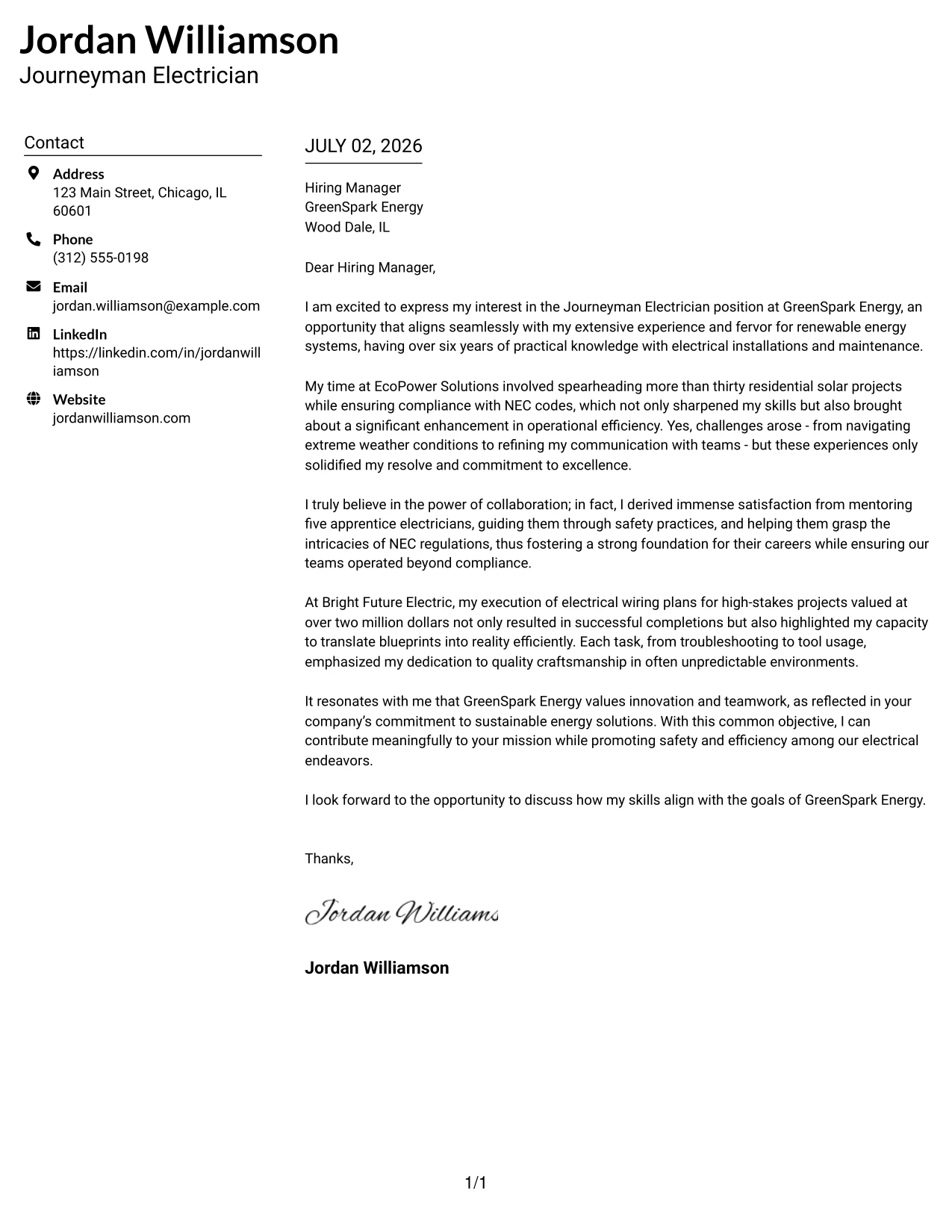 Resume Example Page 1