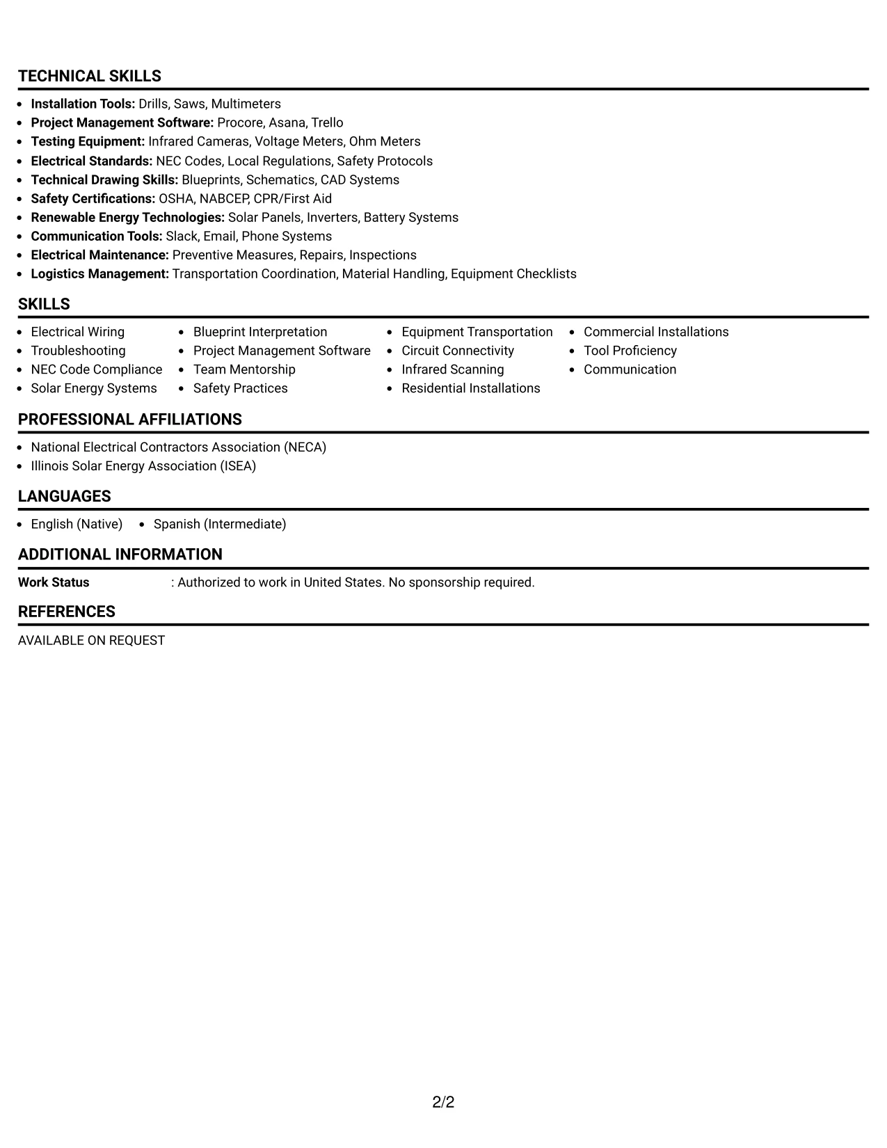 Resume Example Page 2
