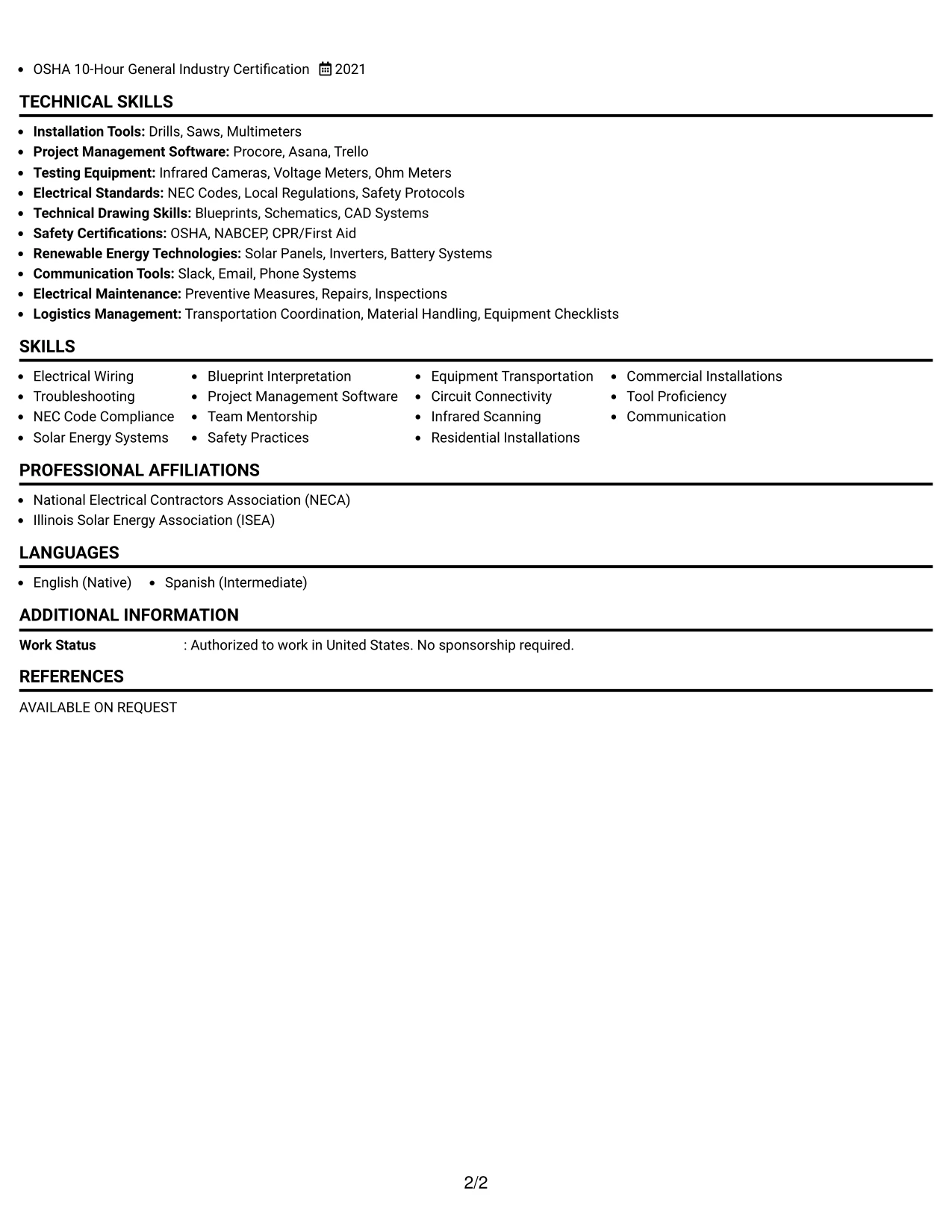 Resume Example Page 2