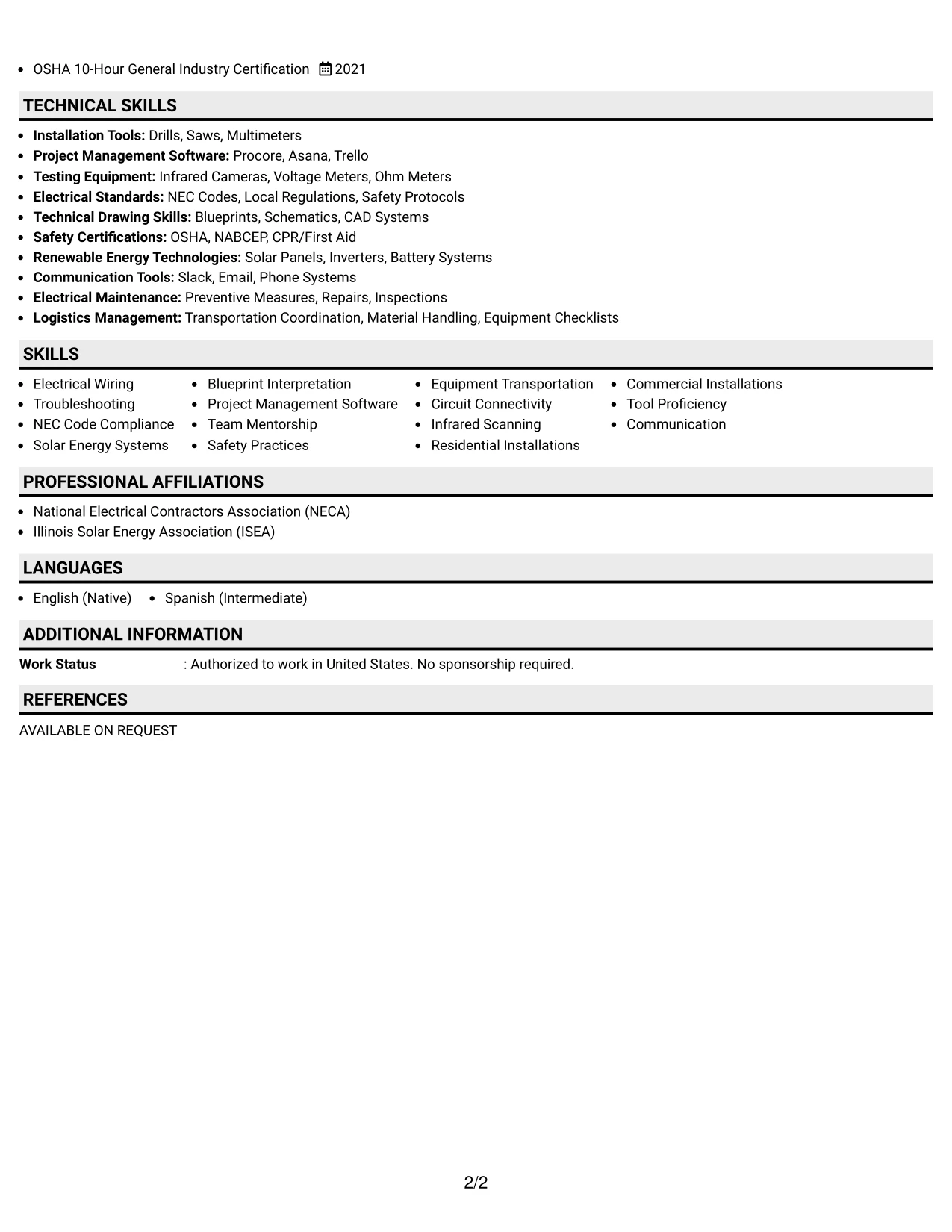 Resume Example Page 2