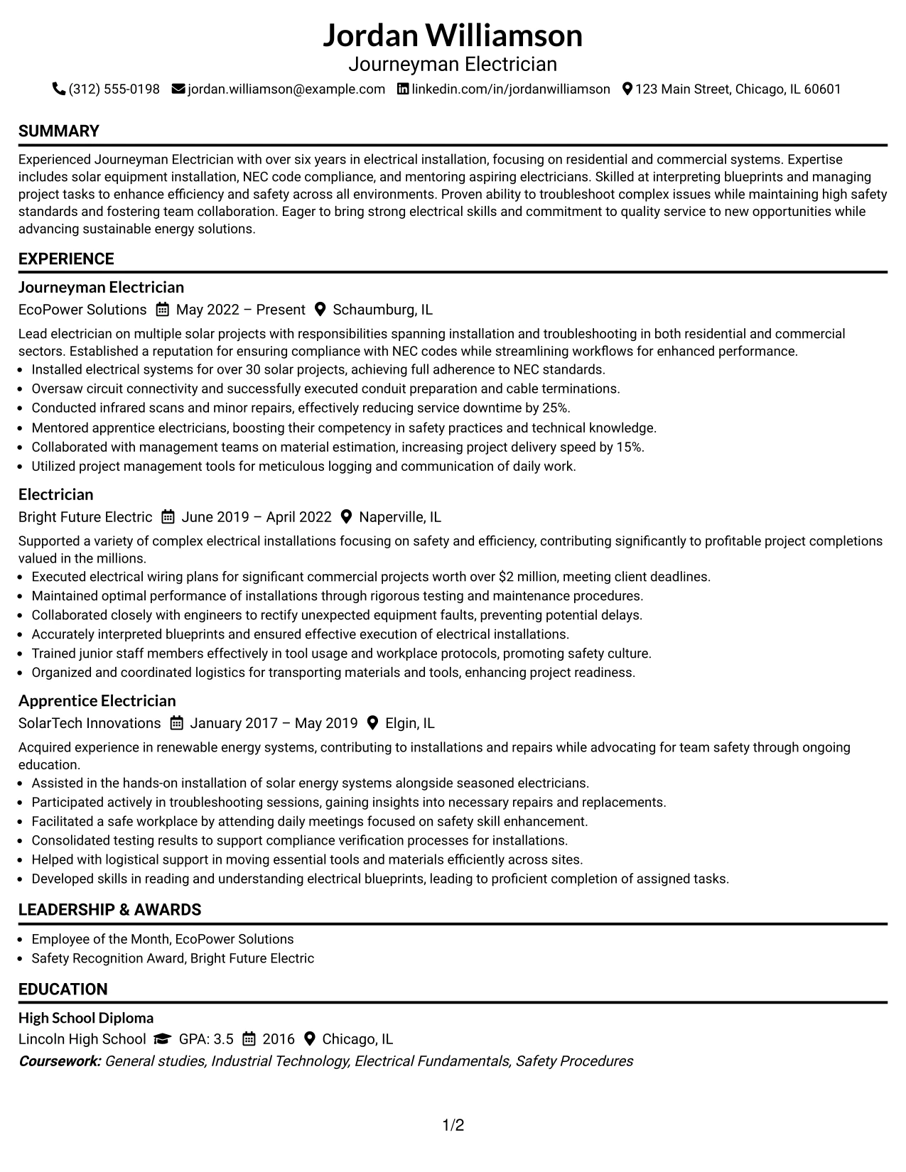 Resume Example Page 1