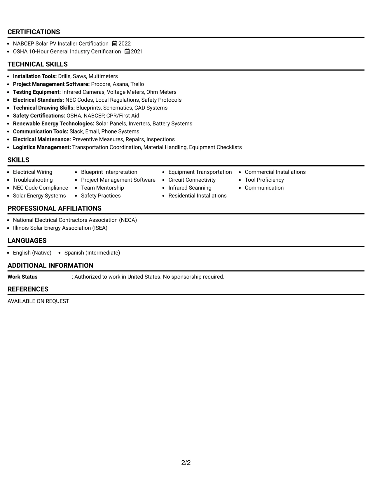 Resume Example Page 2