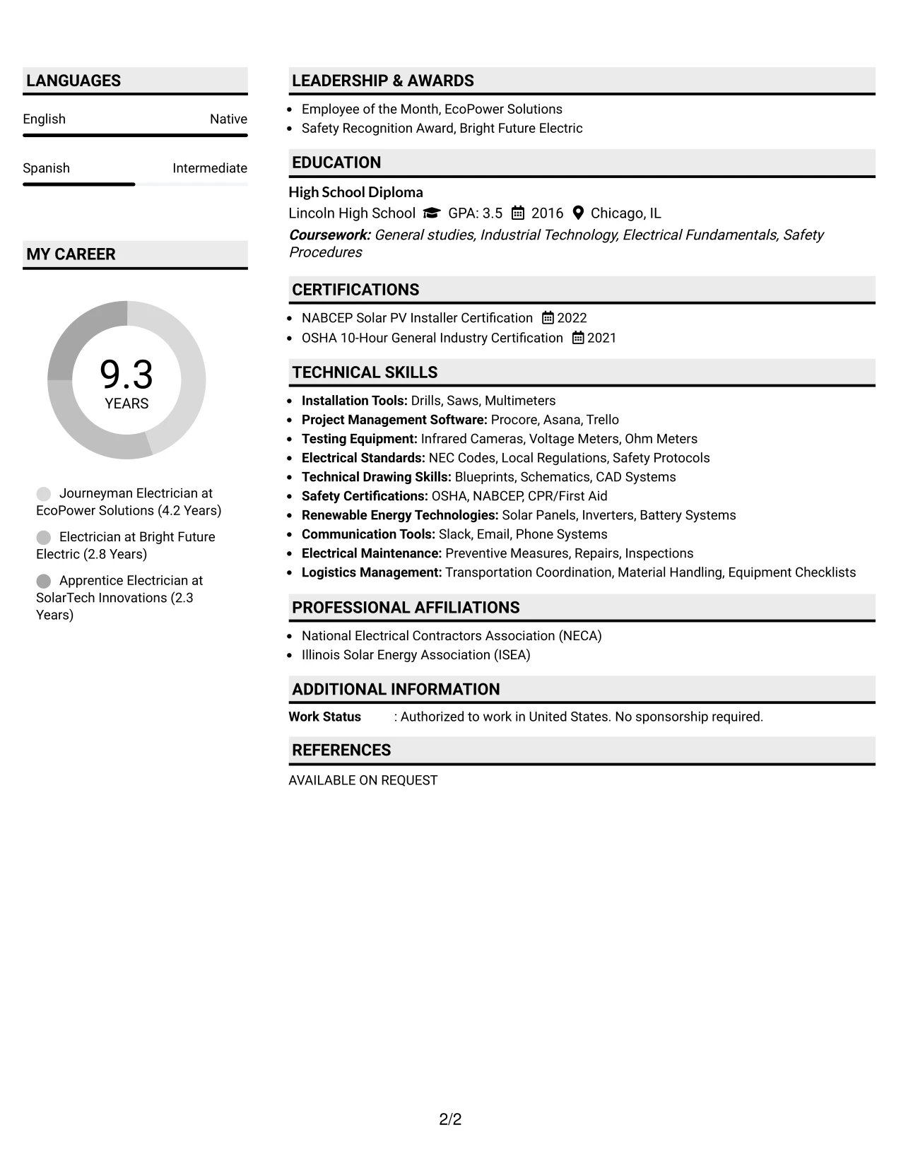 Resume Example Page 2