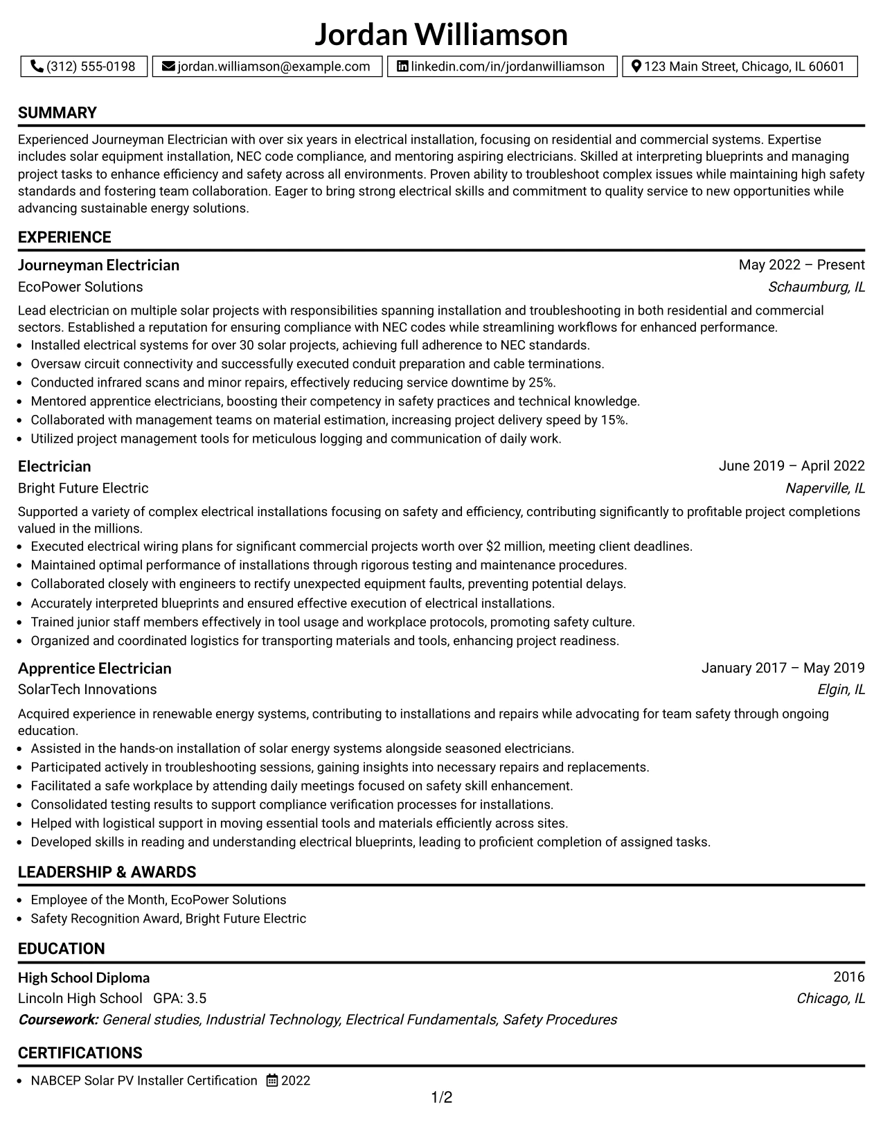Resume Example Page 1