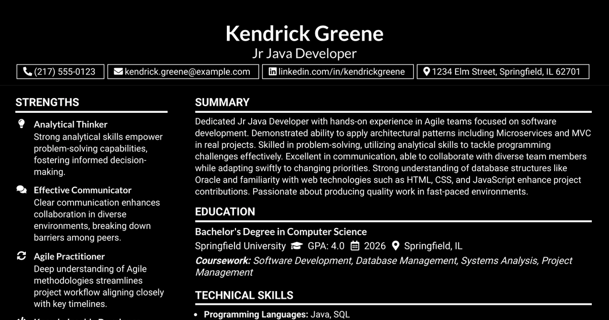 33 Jr Java Developer Resume Templates with Example 2026 (ATS-Optimized)