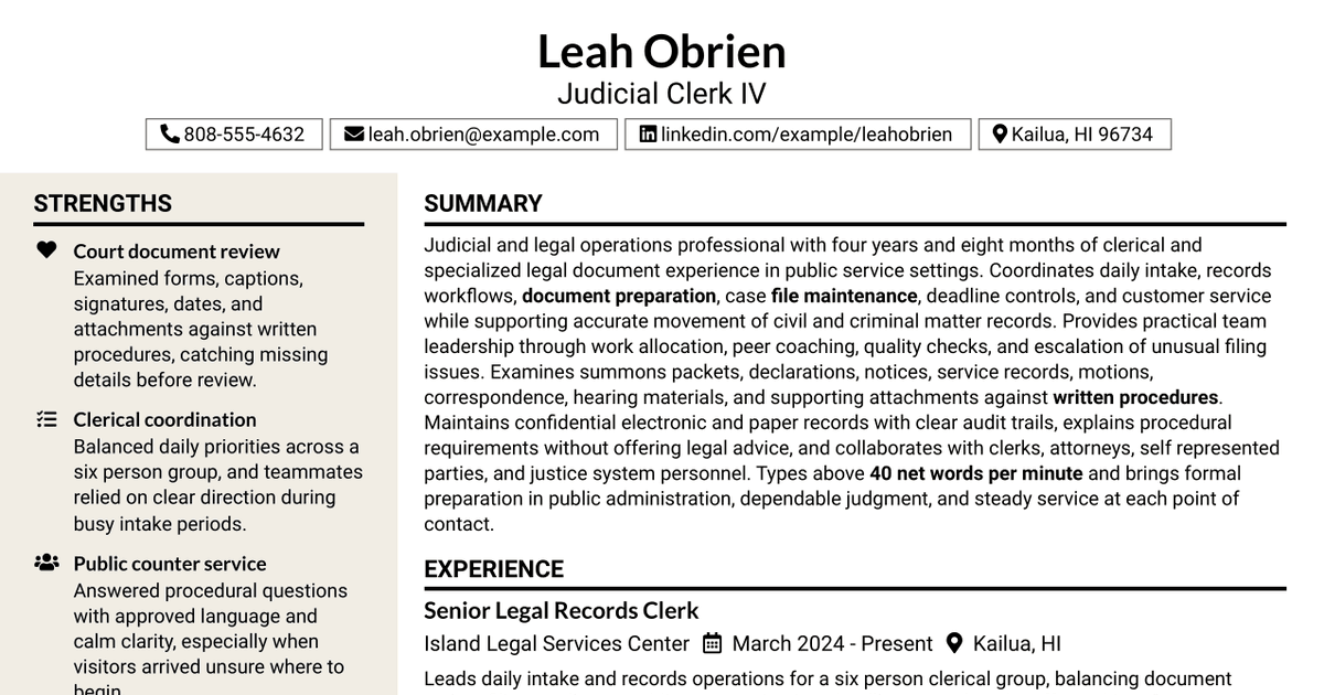 7 Judicial Clerk IV Resume Templates with Example