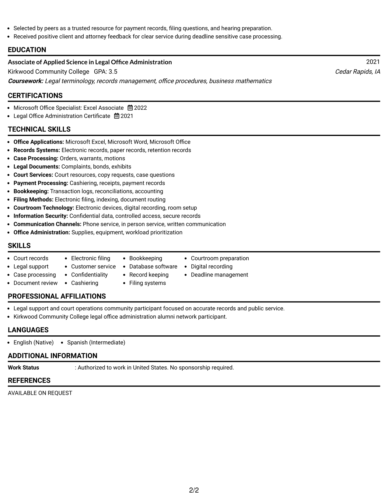 Resume Example Page 2