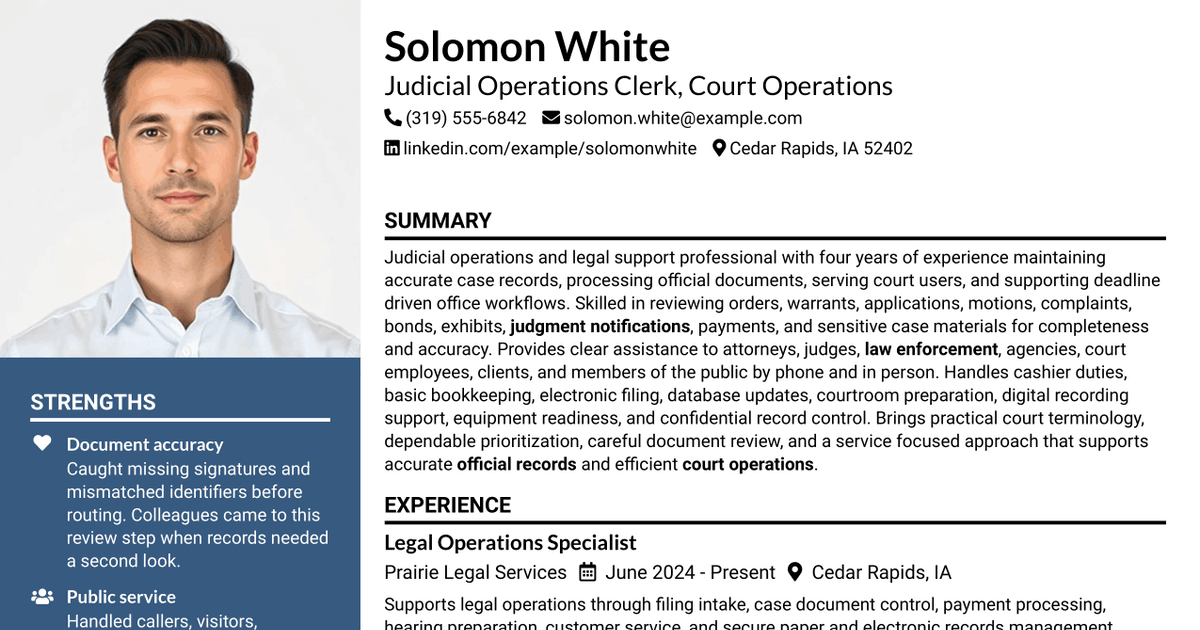 7 Judicial Operations Clerk - Court Operations Resume Templates with Example