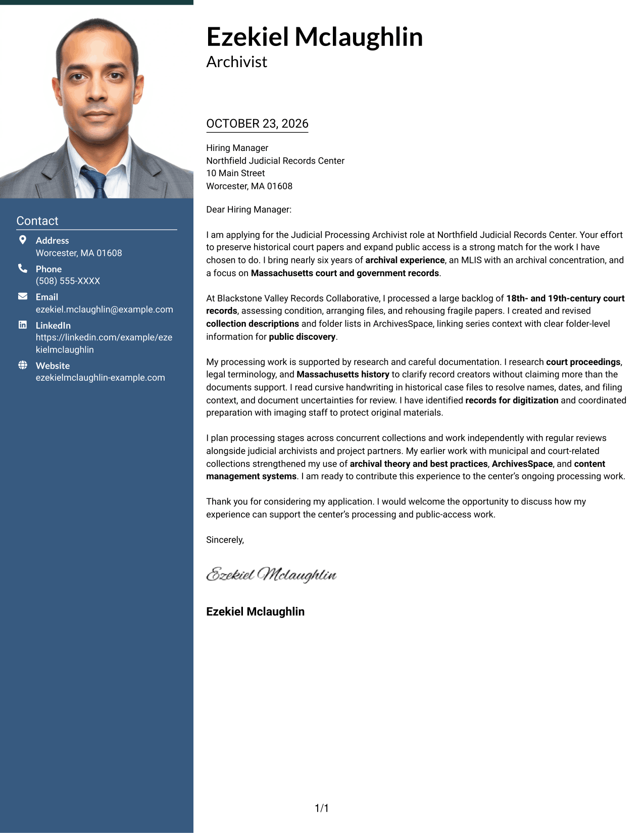 Cover letter example — page 1