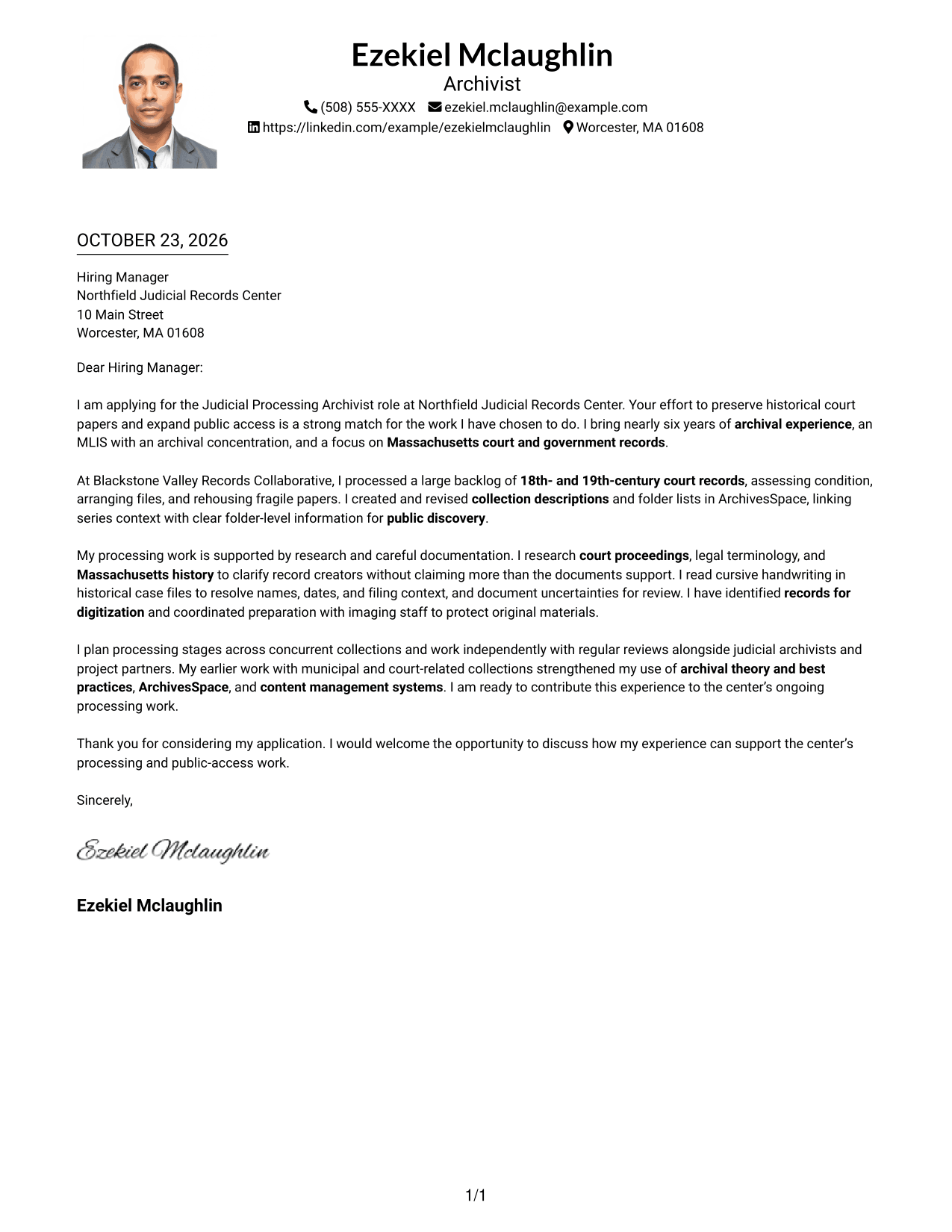 Cover letter example — page 1