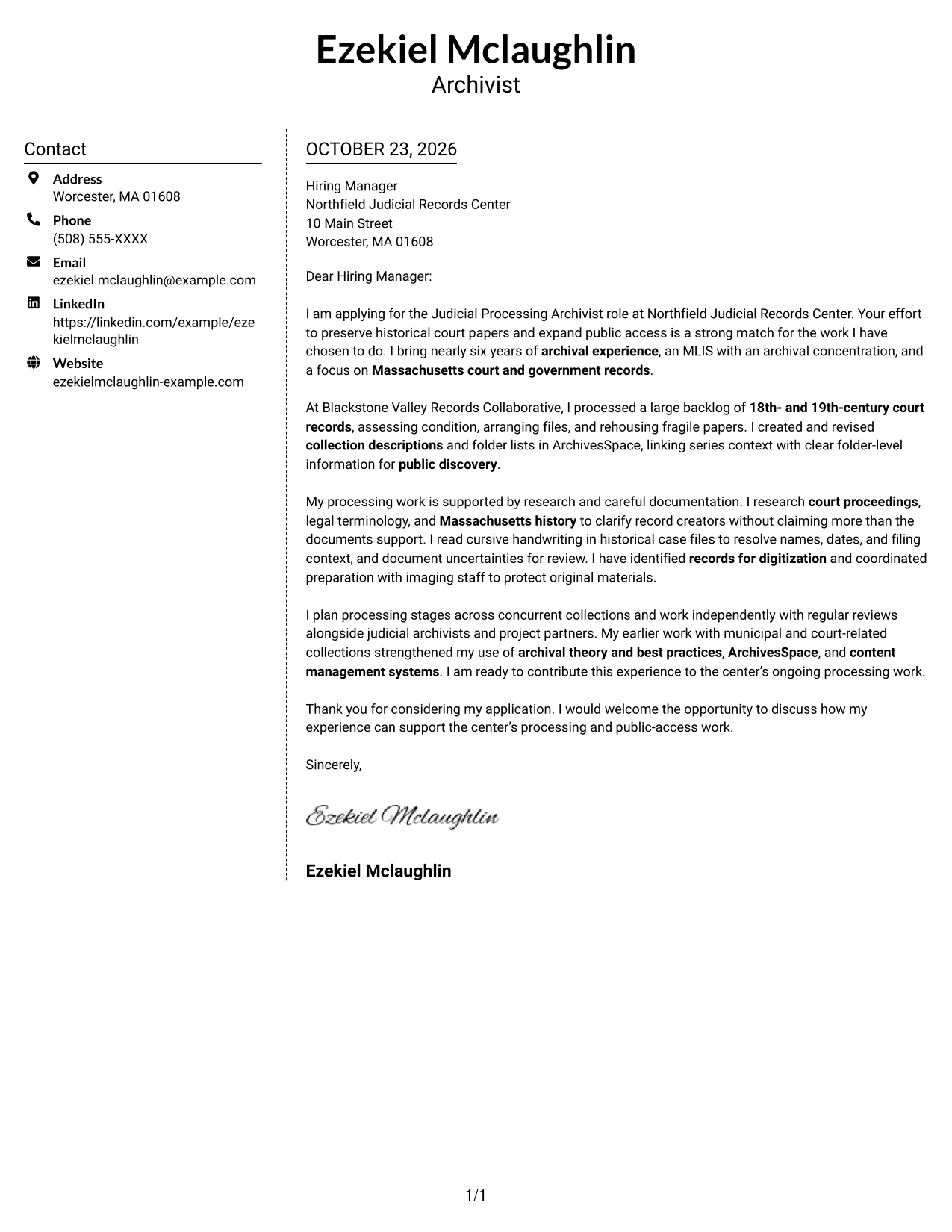Cover letter example — page 1