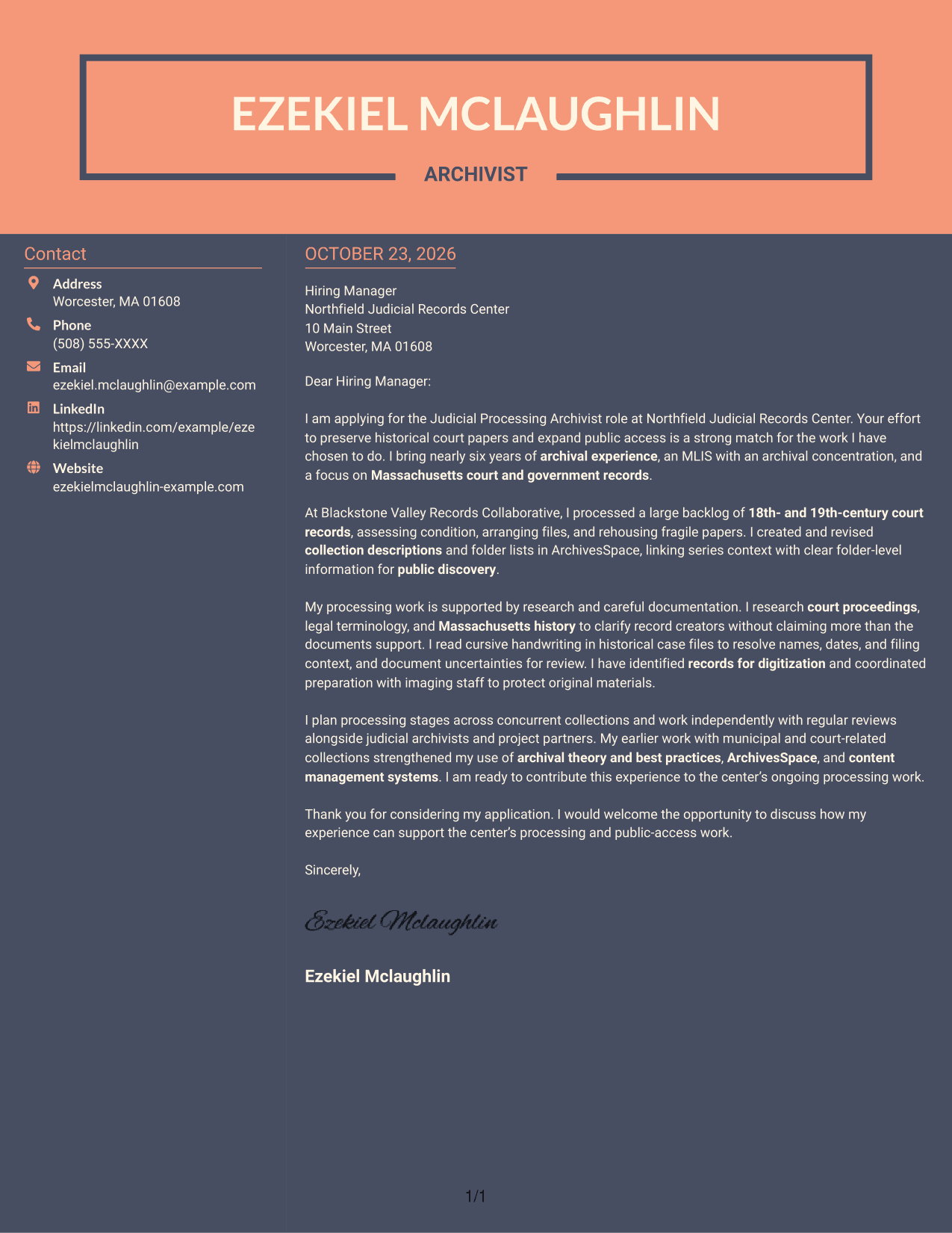 Cover letter example — page 1