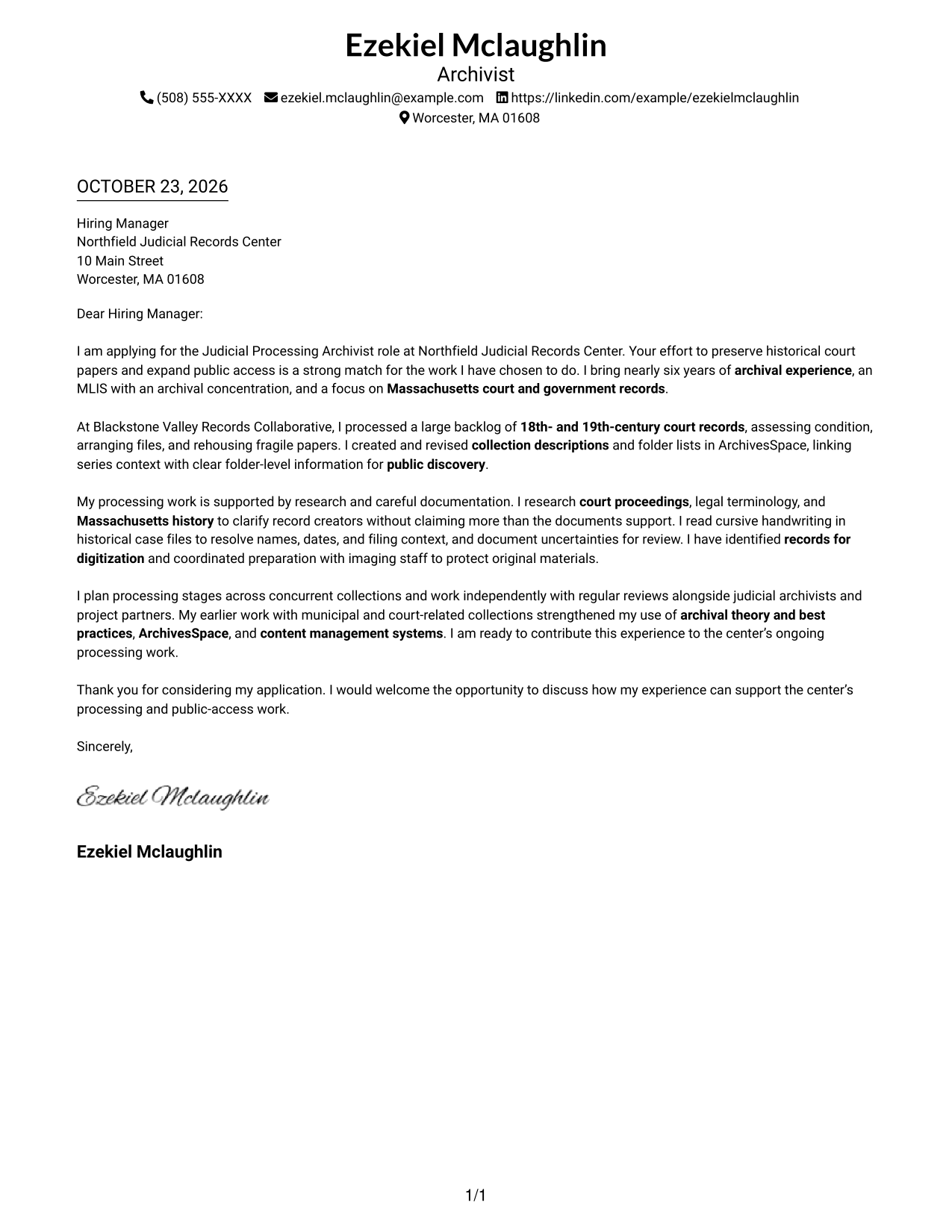Cover letter example — page 1