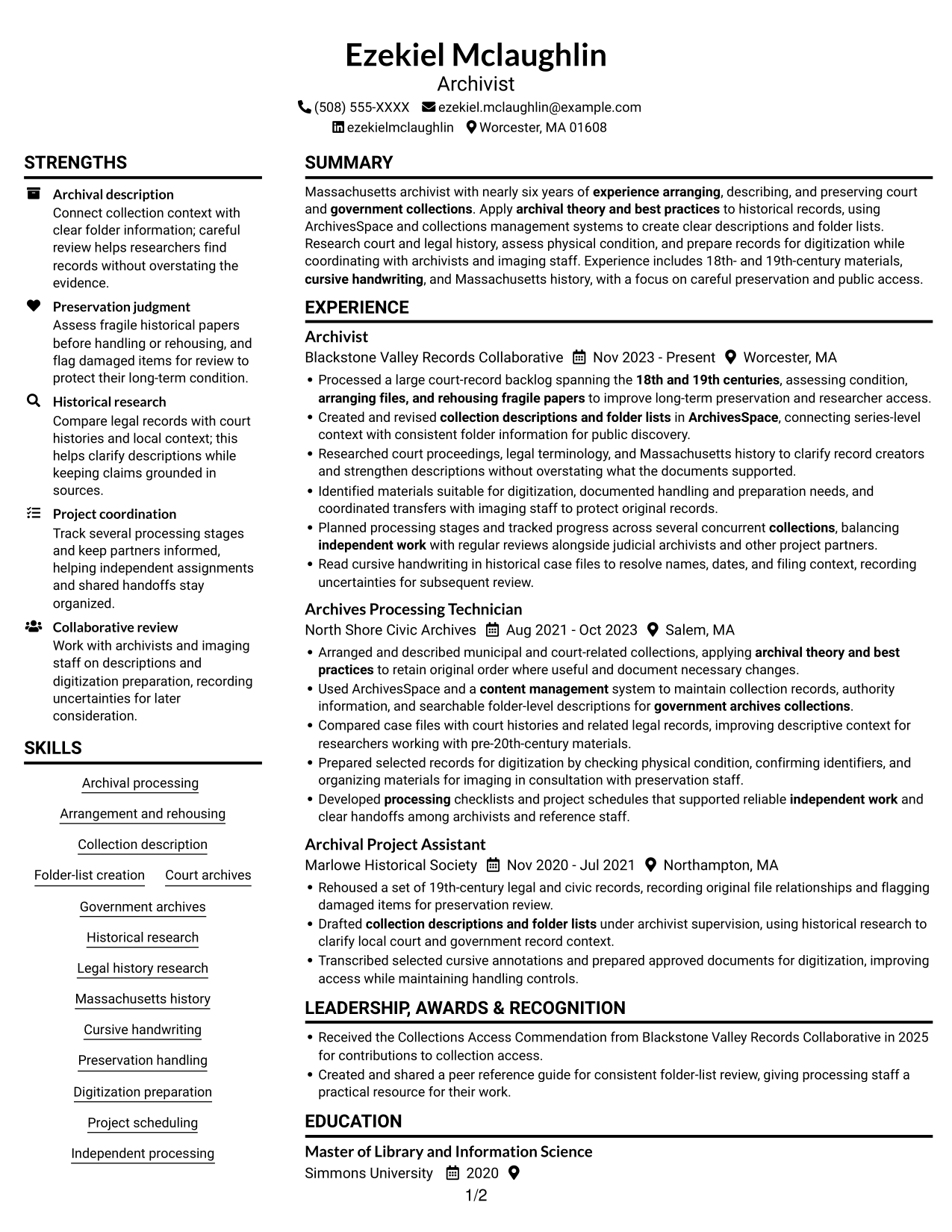 Resume example — page 1