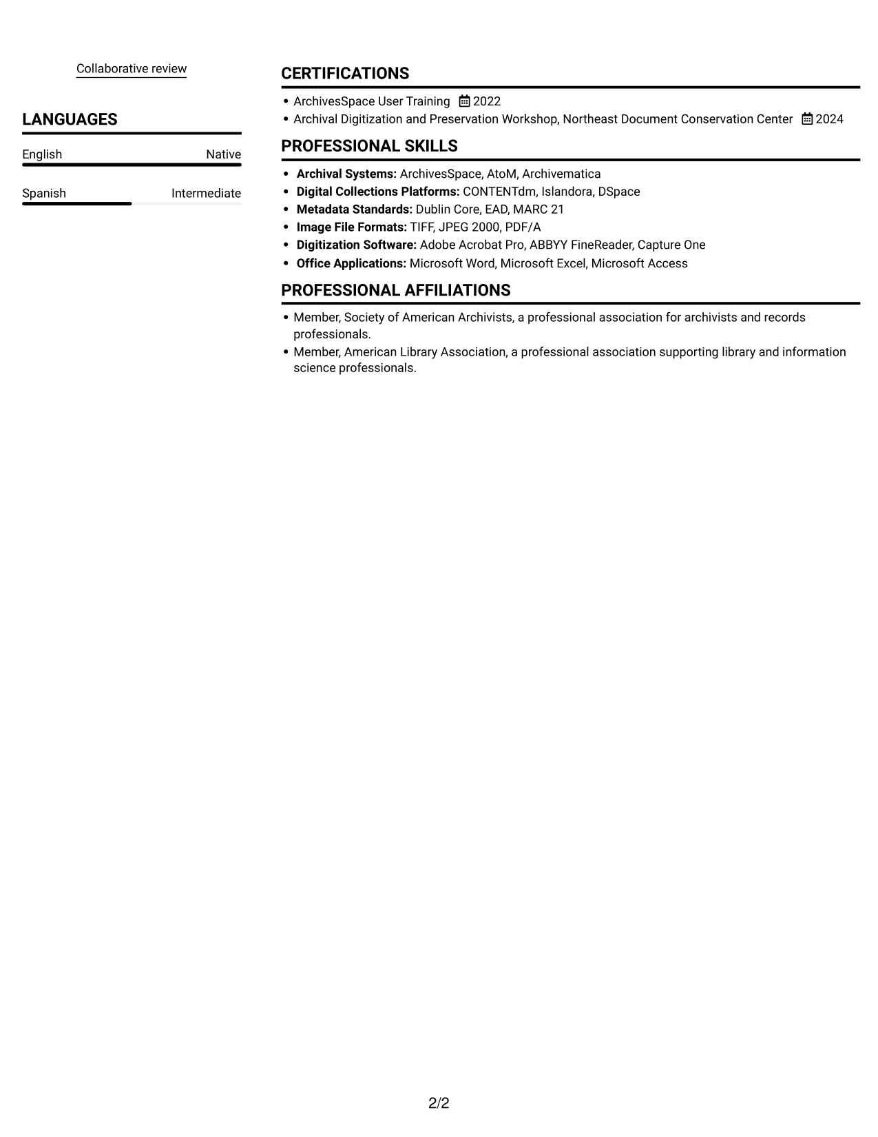 Resume example — page 2