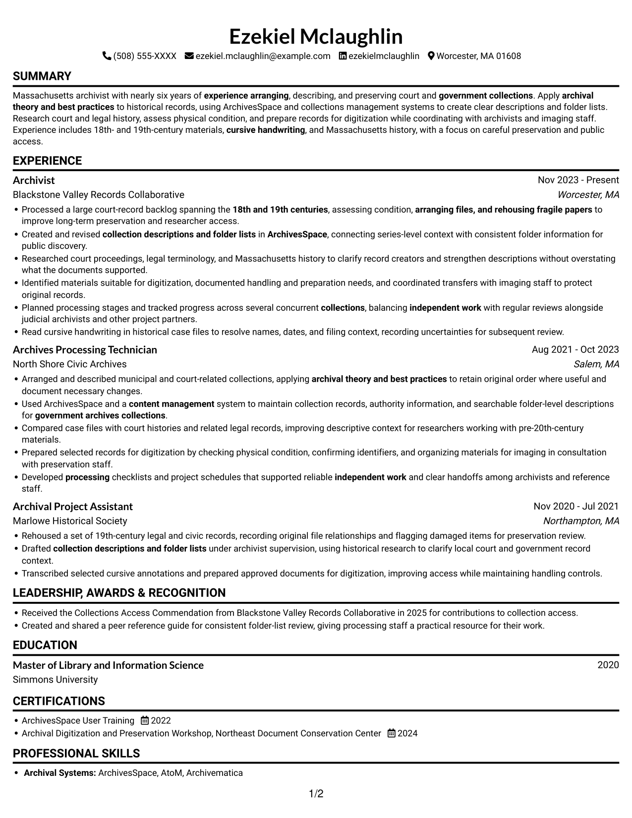 Resume example — page 1