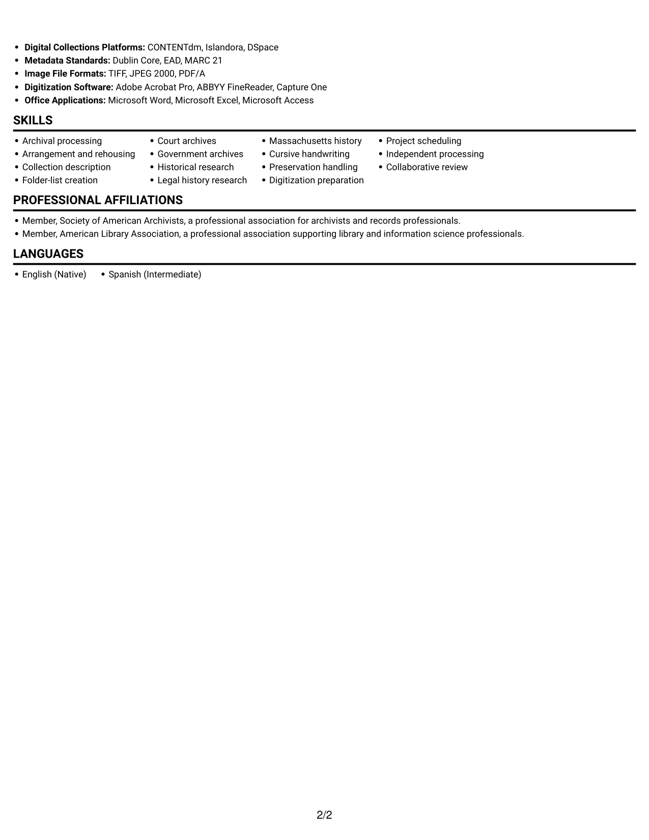 Resume example — page 2