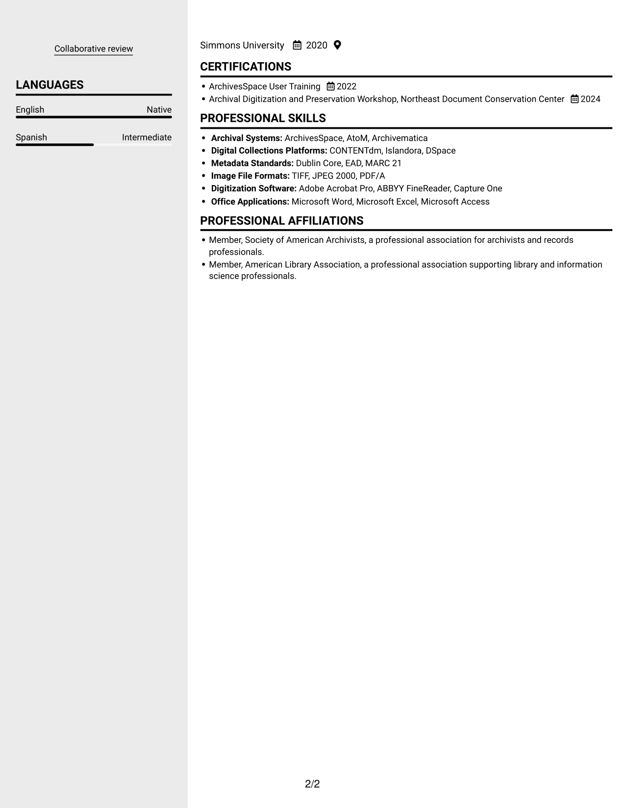Resume example — page 2