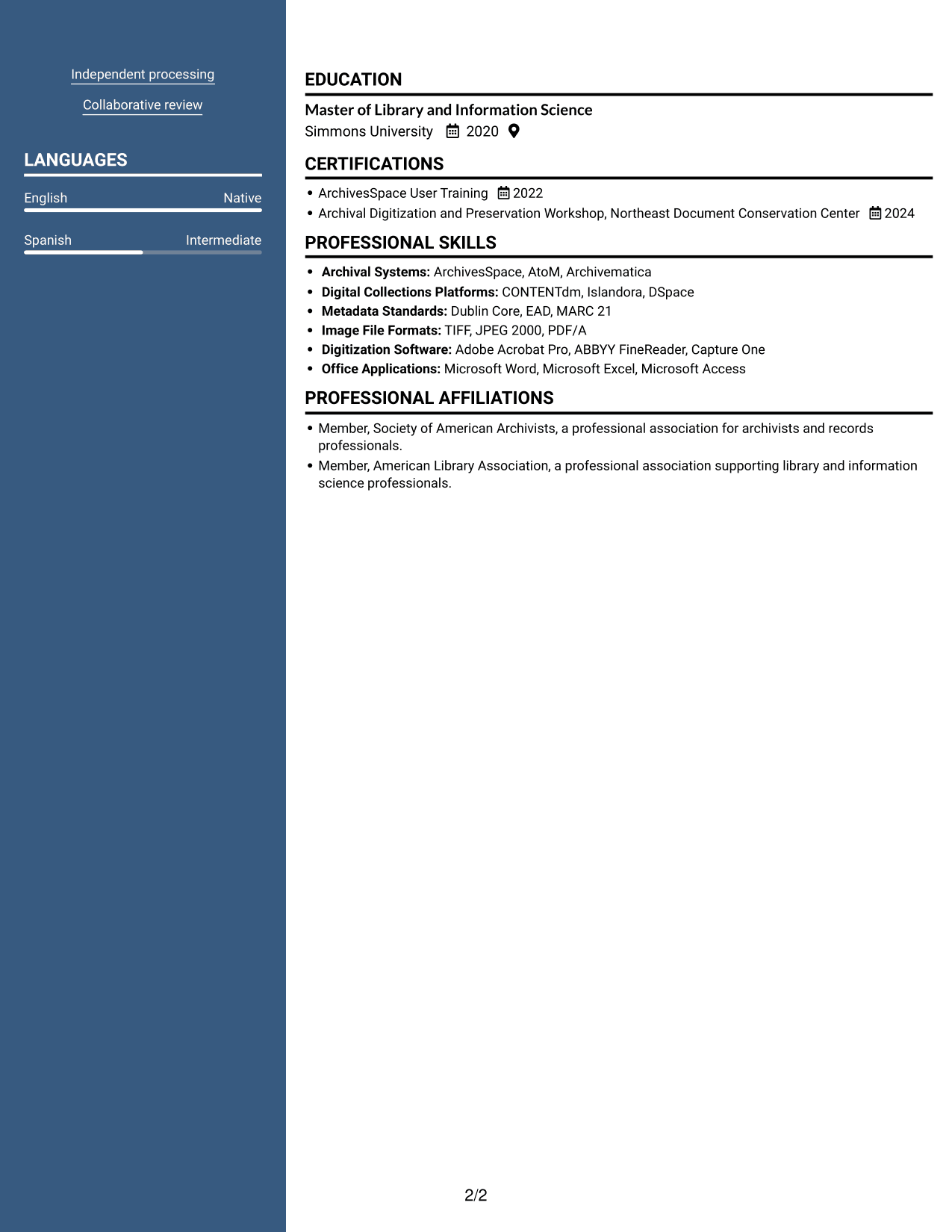 Resume example — page 2