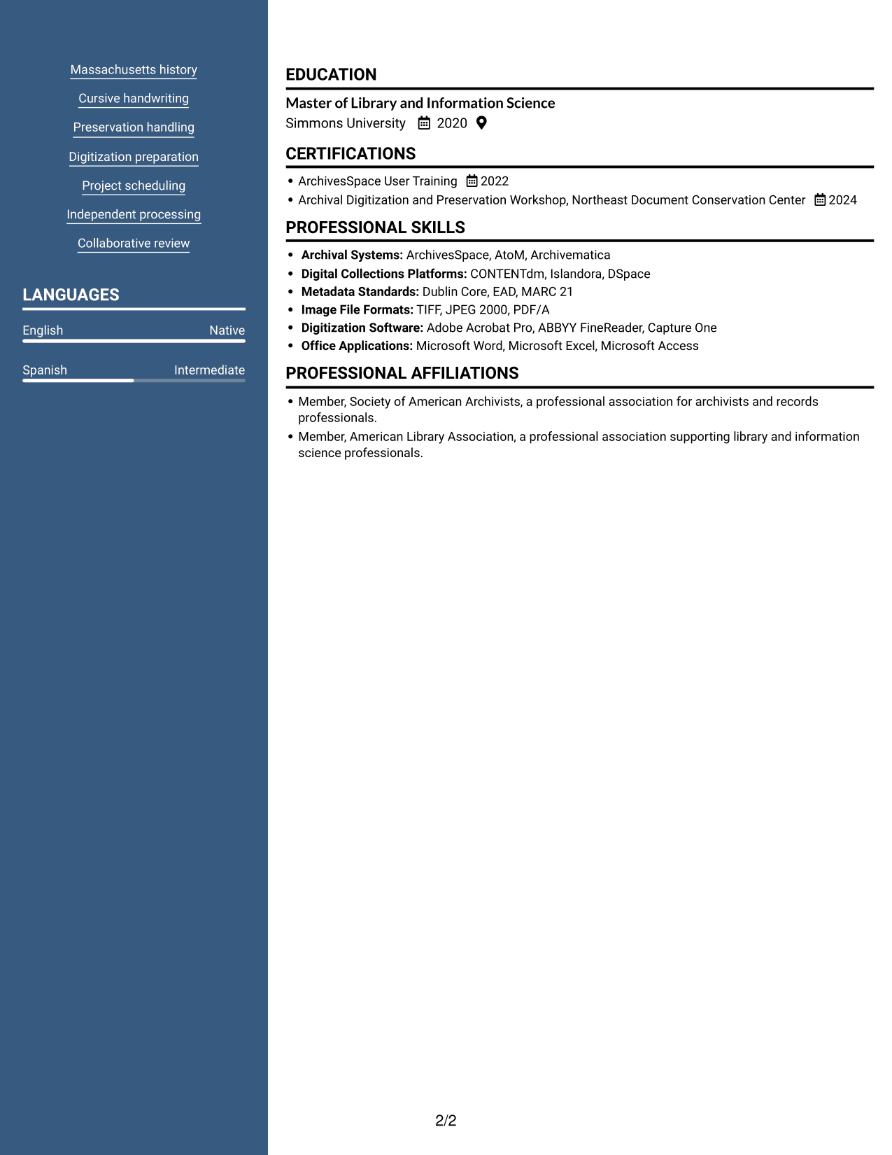 Resume example — page 2