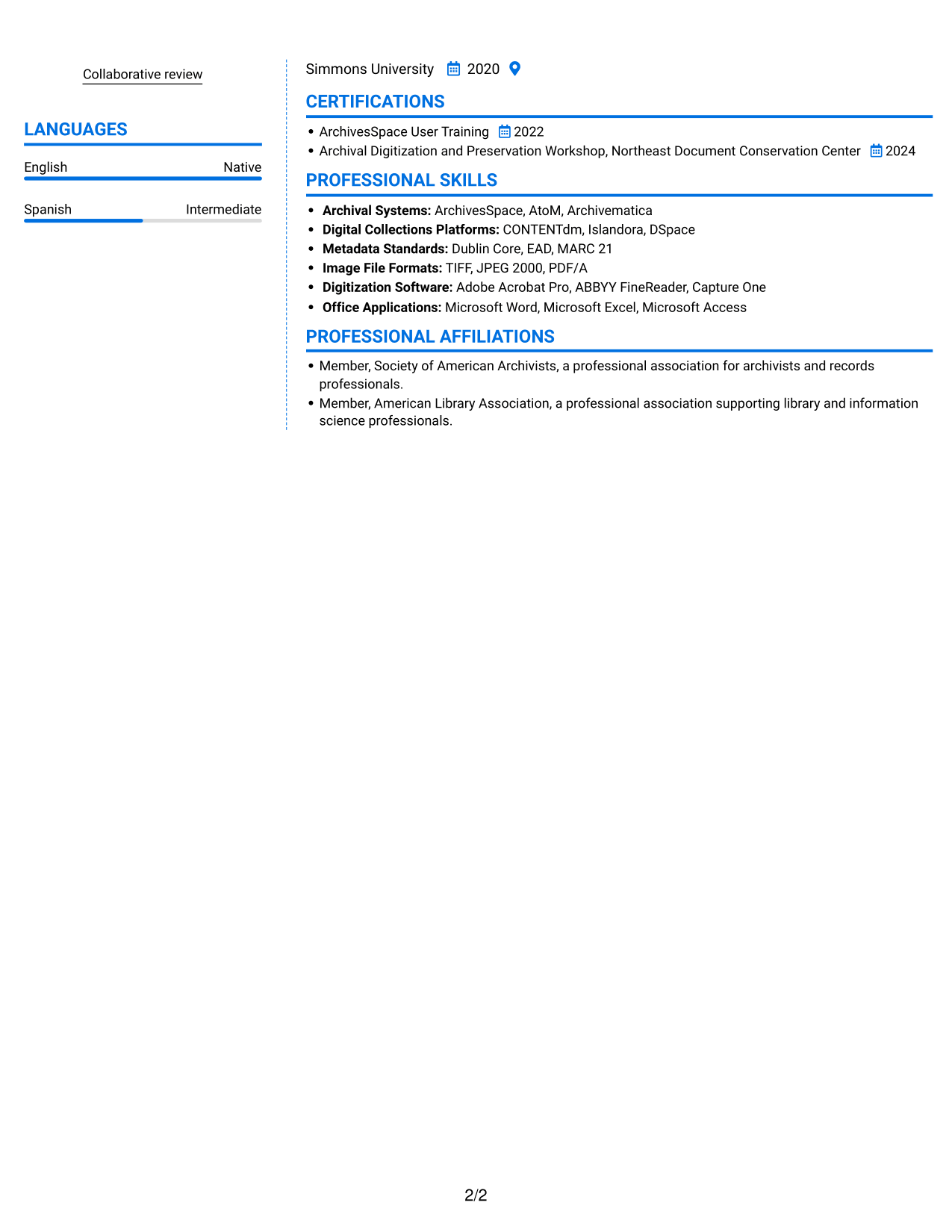 Resume example — page 2