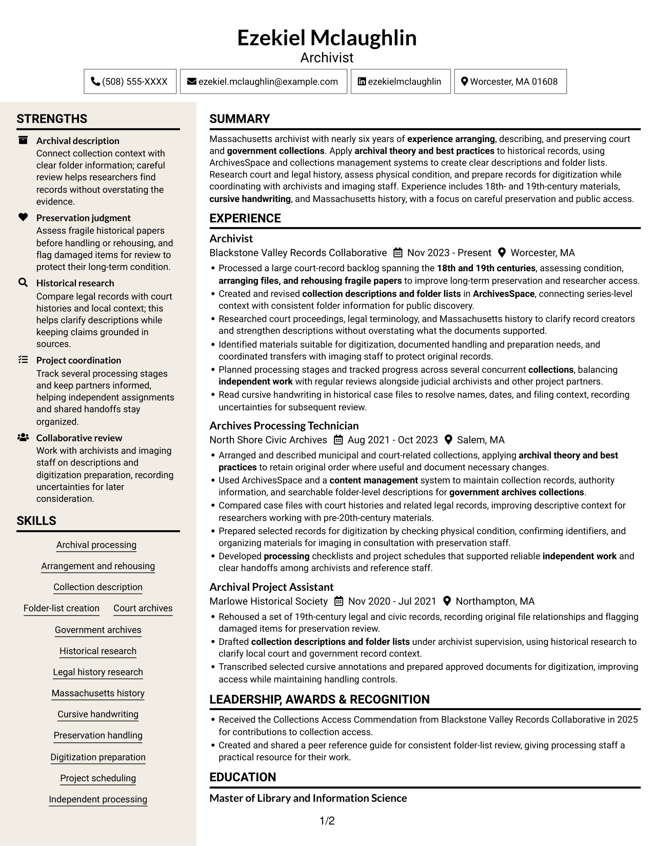 Resume example — page 1