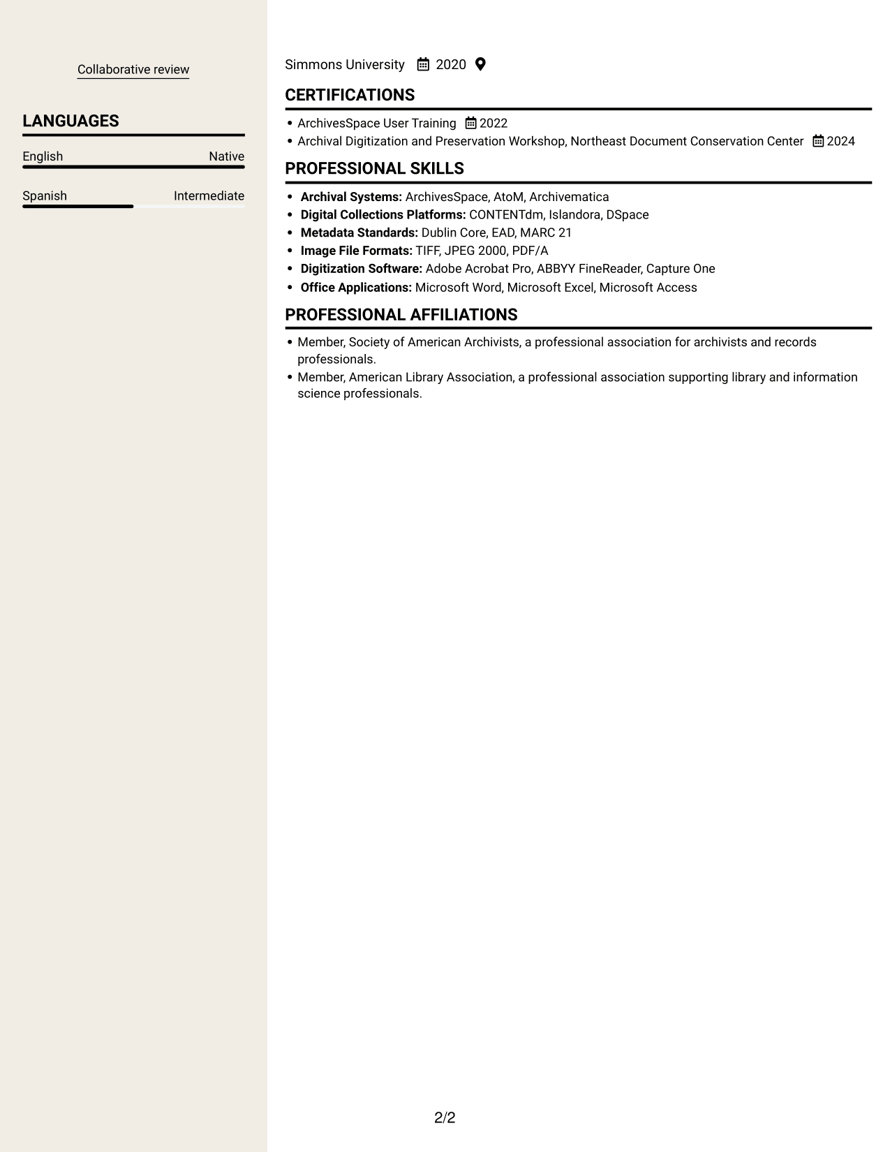 Resume example — page 2