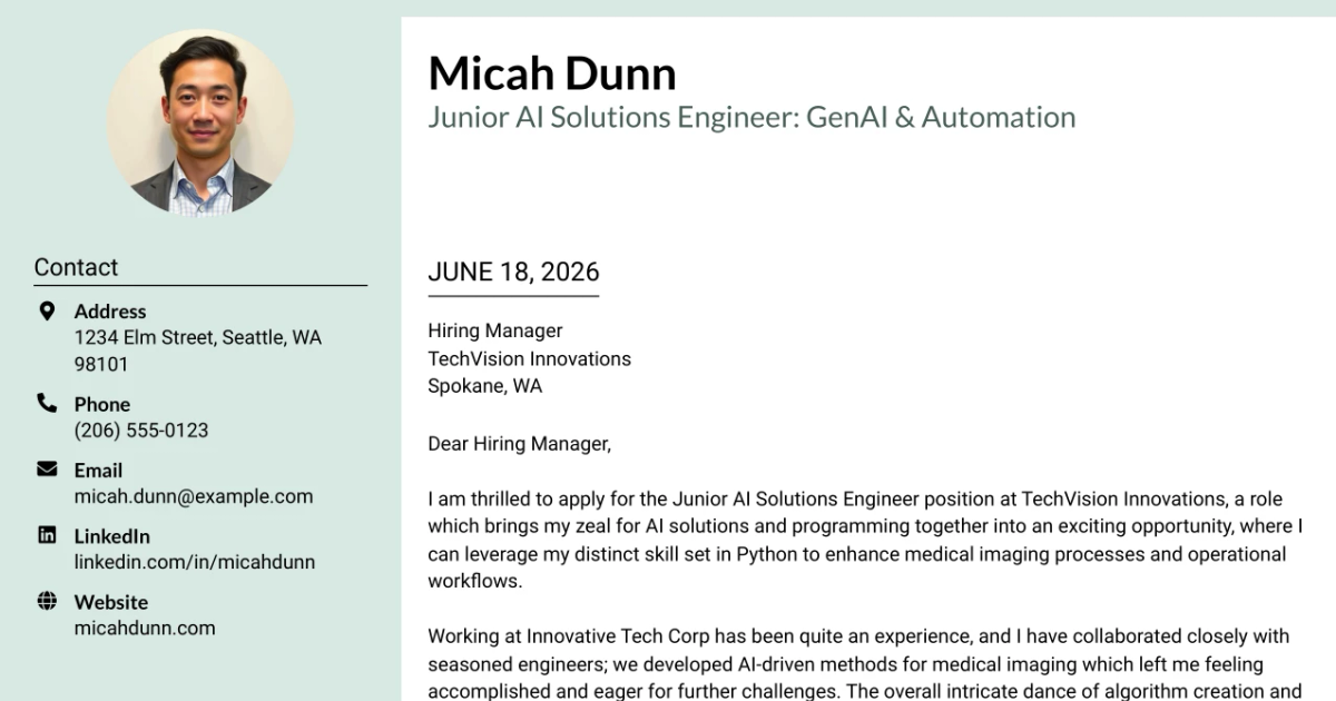 30+ Junior AI Solutions Engineer: GenAI & Automation Cover Letter Templates with Example 2026