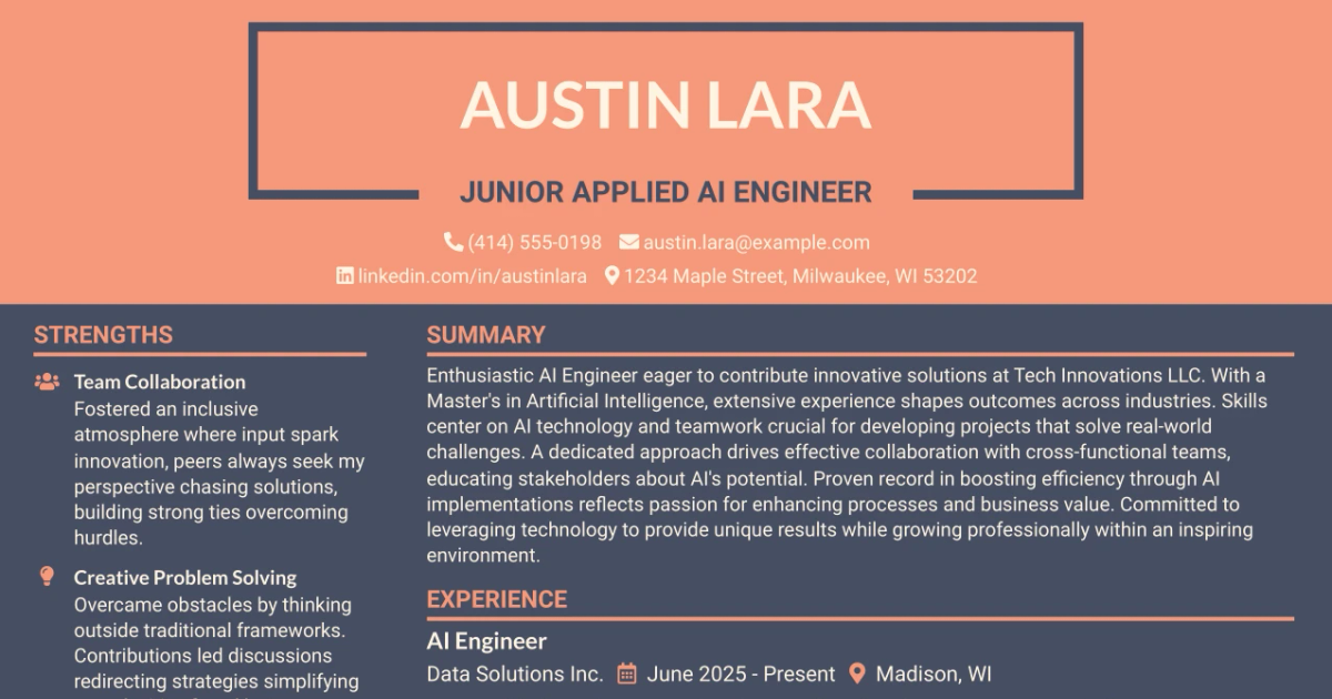 33 Junior Applied AI Engineer Resume Templates with Example 2026 (ATS-Optimized)