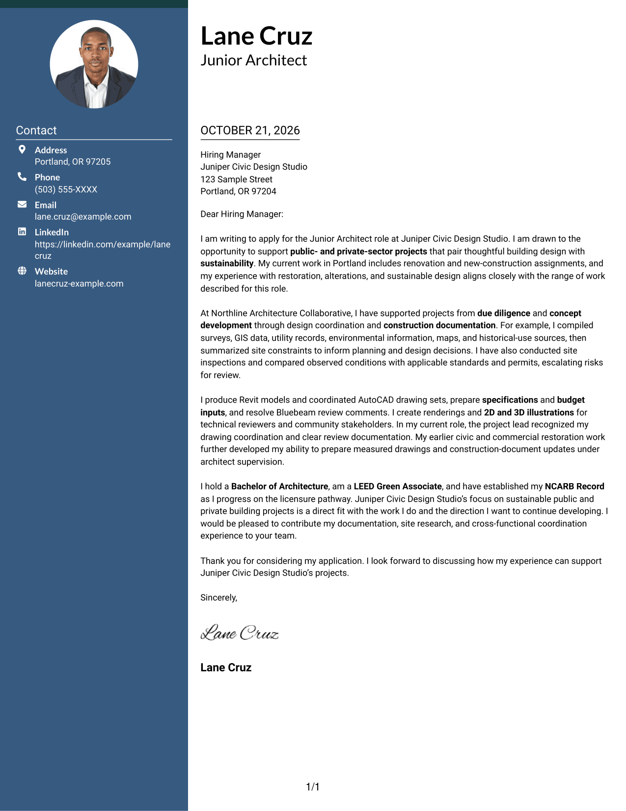 Cover letter example — page 1
