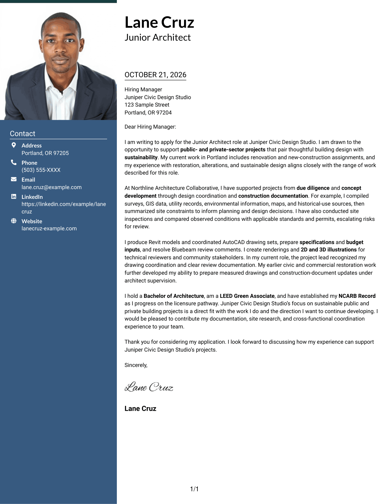Cover letter example — page 1