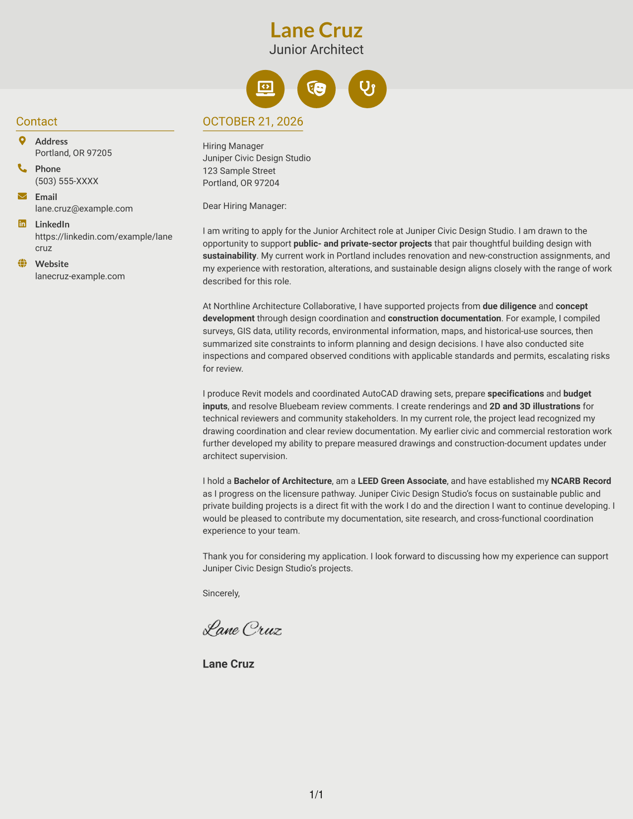 Cover letter example — page 1