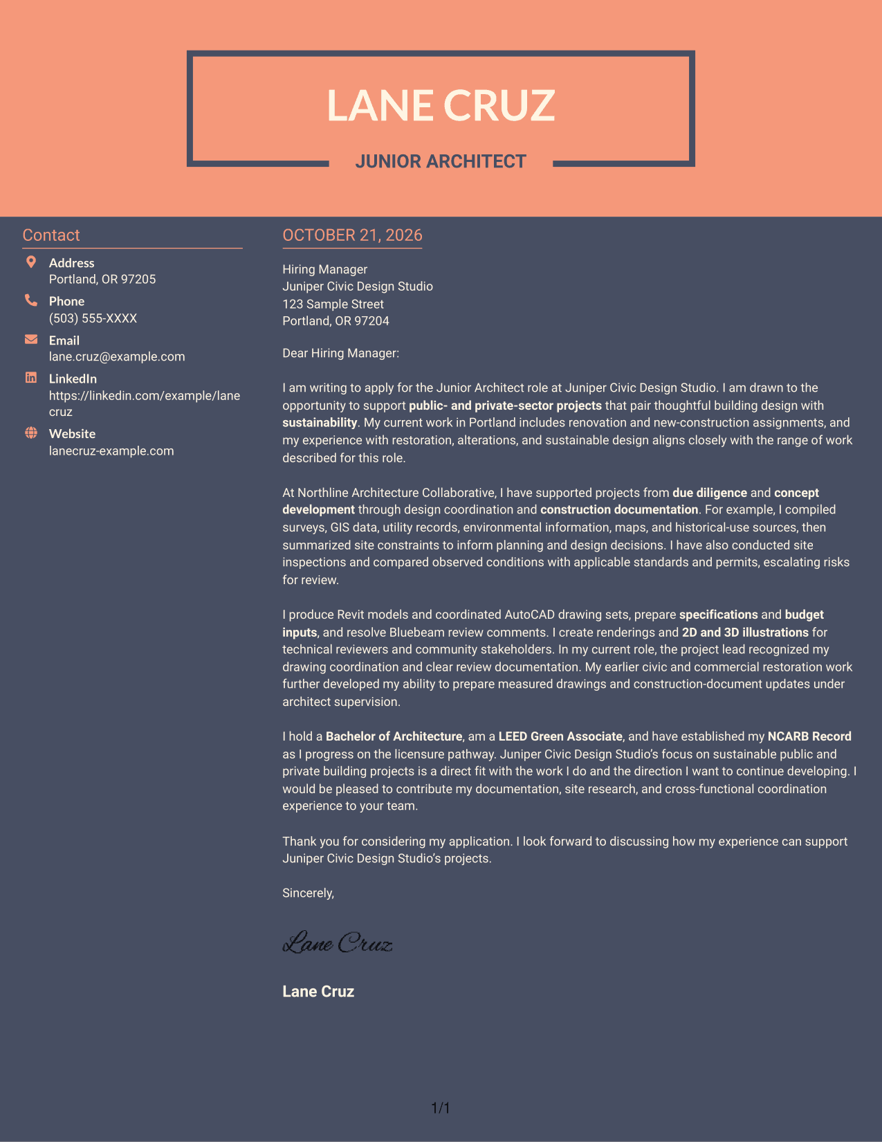 Cover letter example — page 1