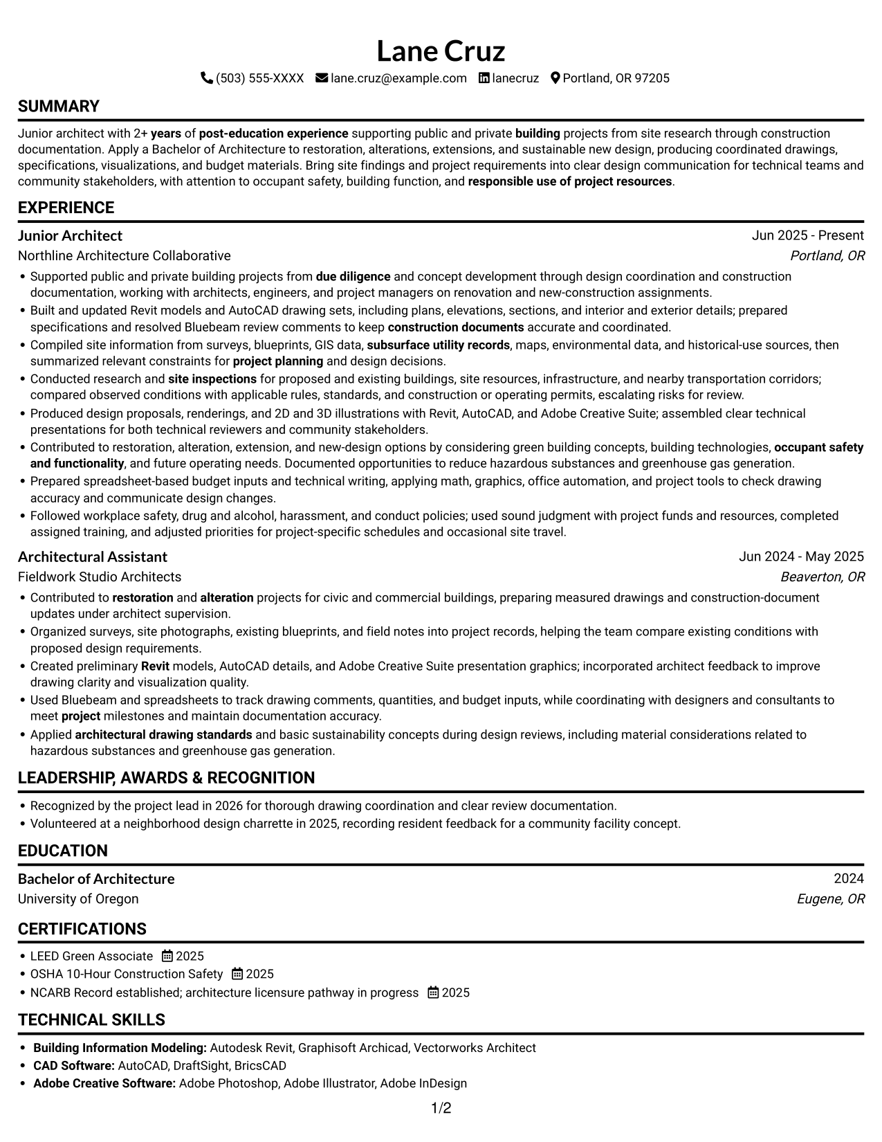 Resume example — page 1