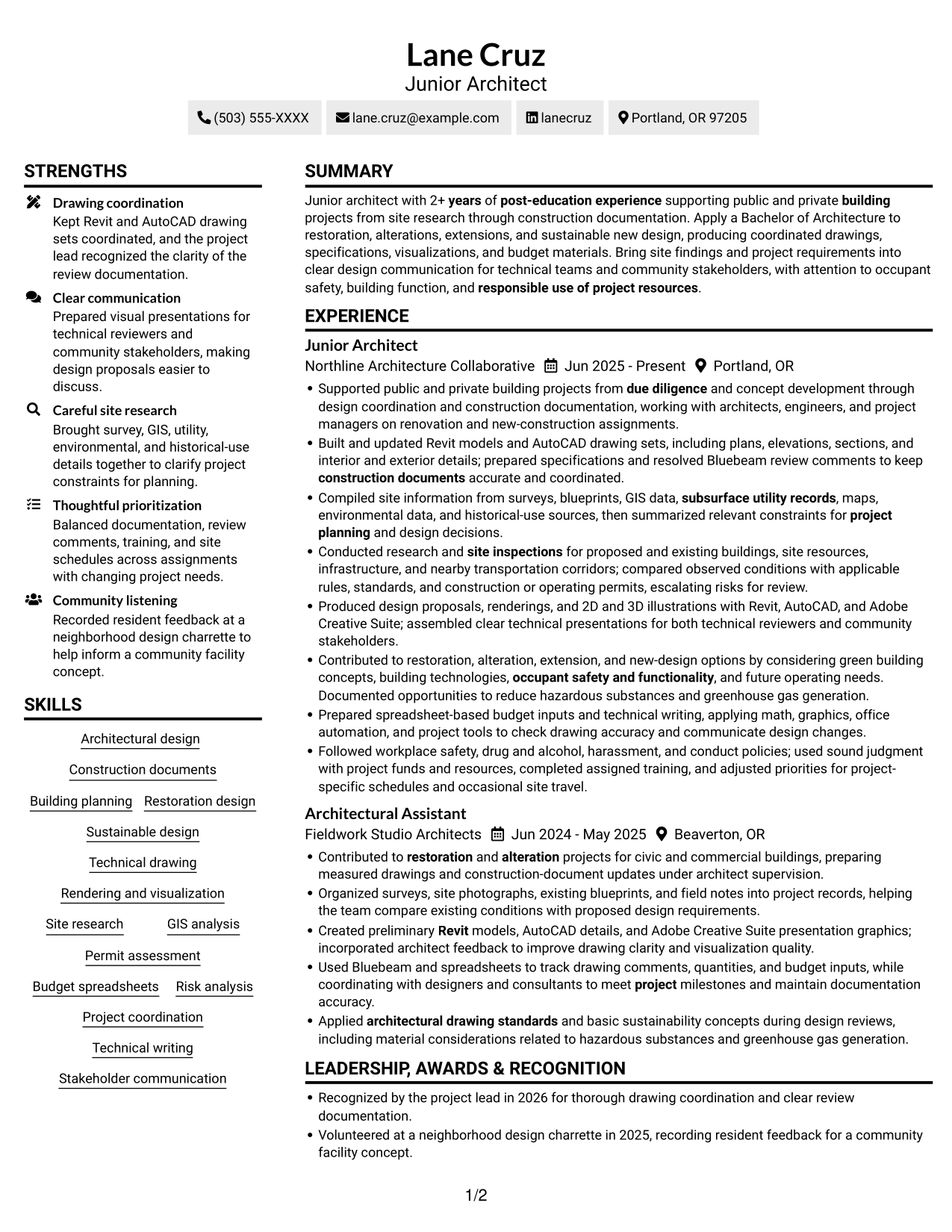 Resume example — page 1