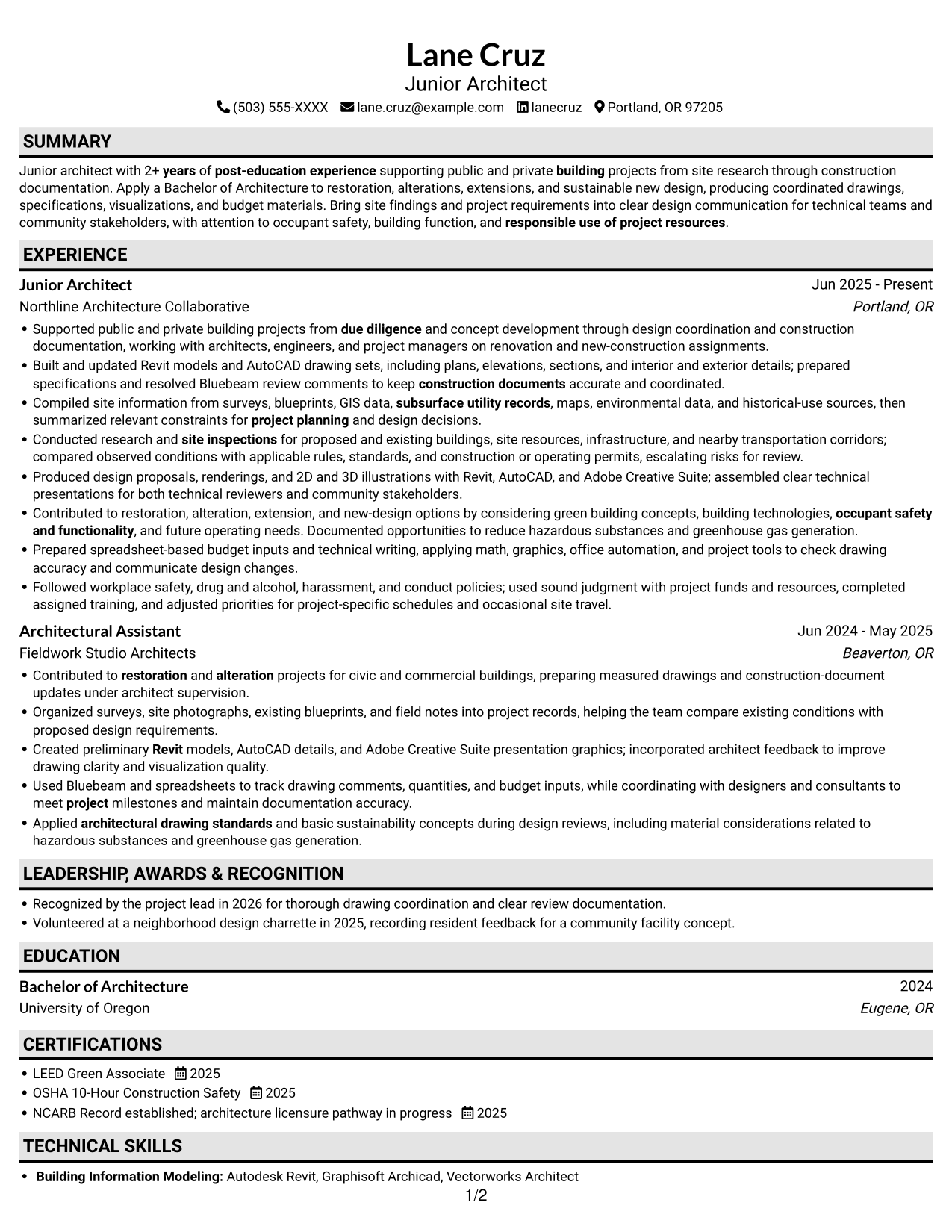 Resume example — page 1