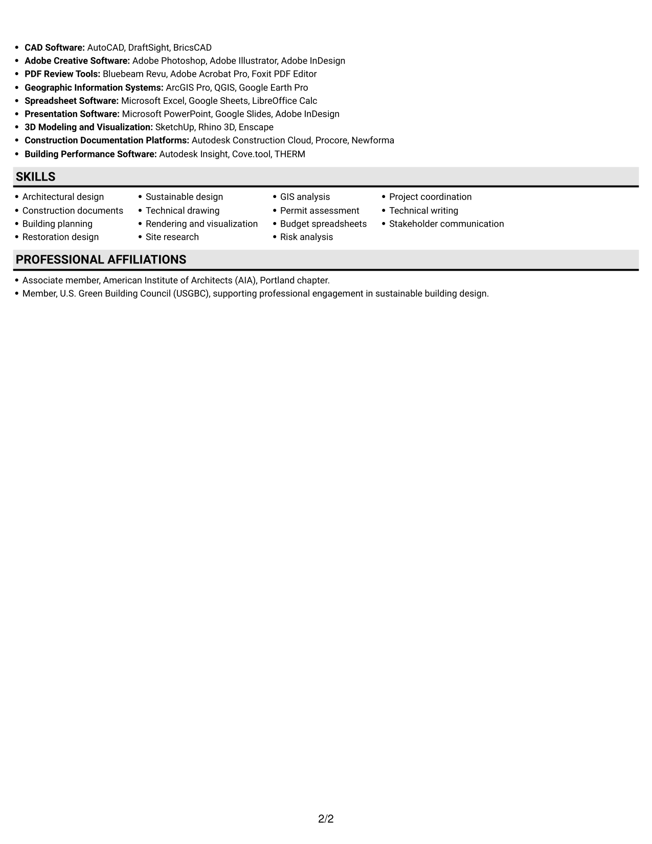 Resume example — page 2