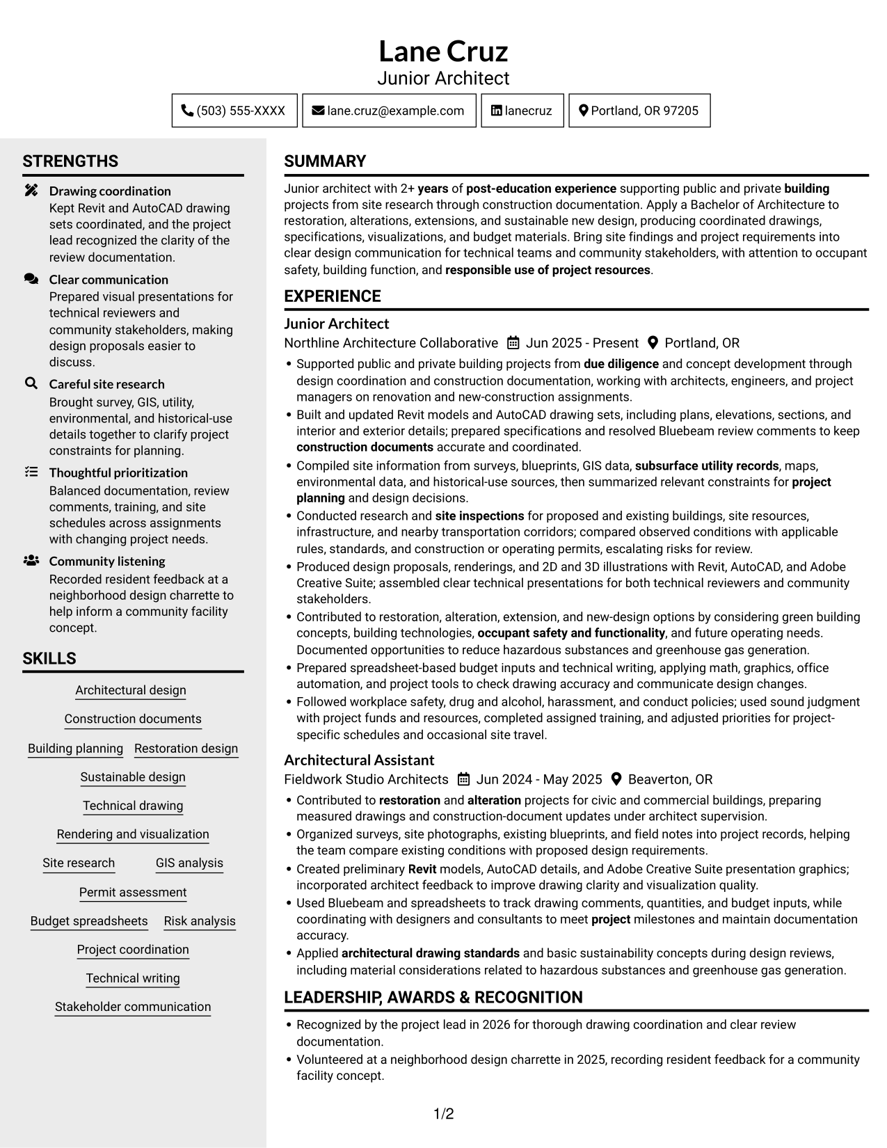 Resume example — page 1